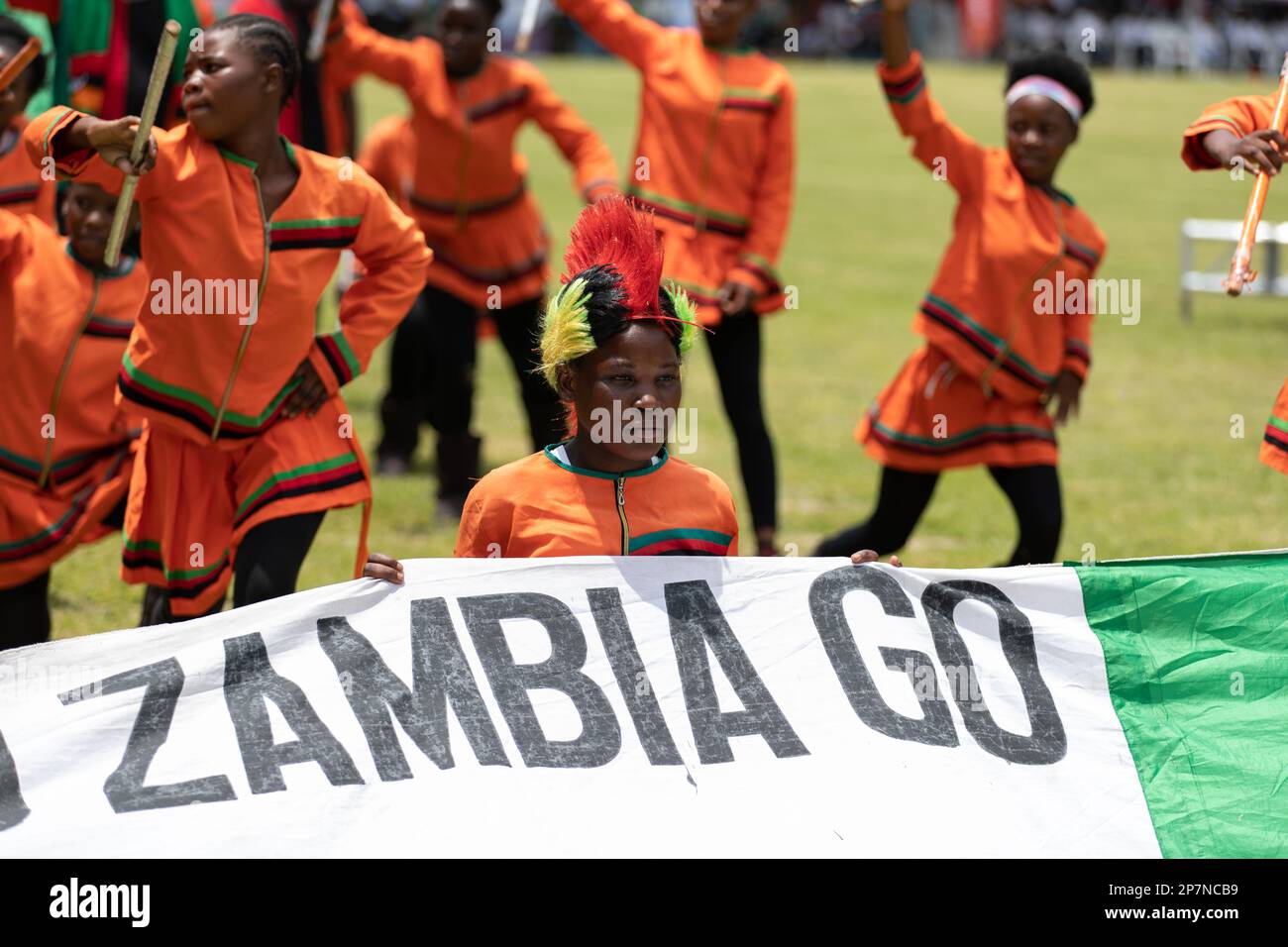 Lusaka, Zambia. 8th Mar, 2023. Zambian girls take part in International