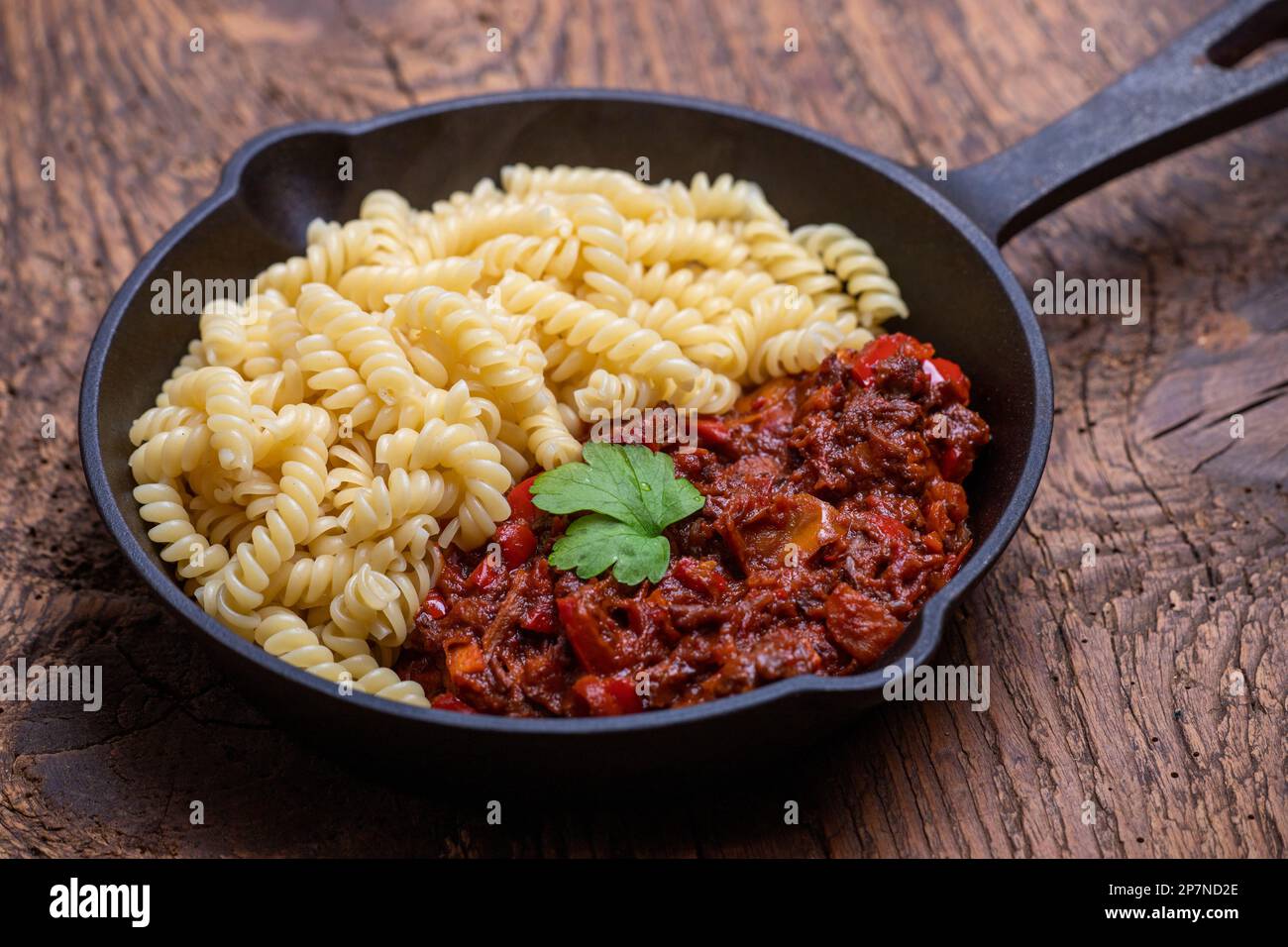 hungarian goulash with spirelli pasta Stock Photo