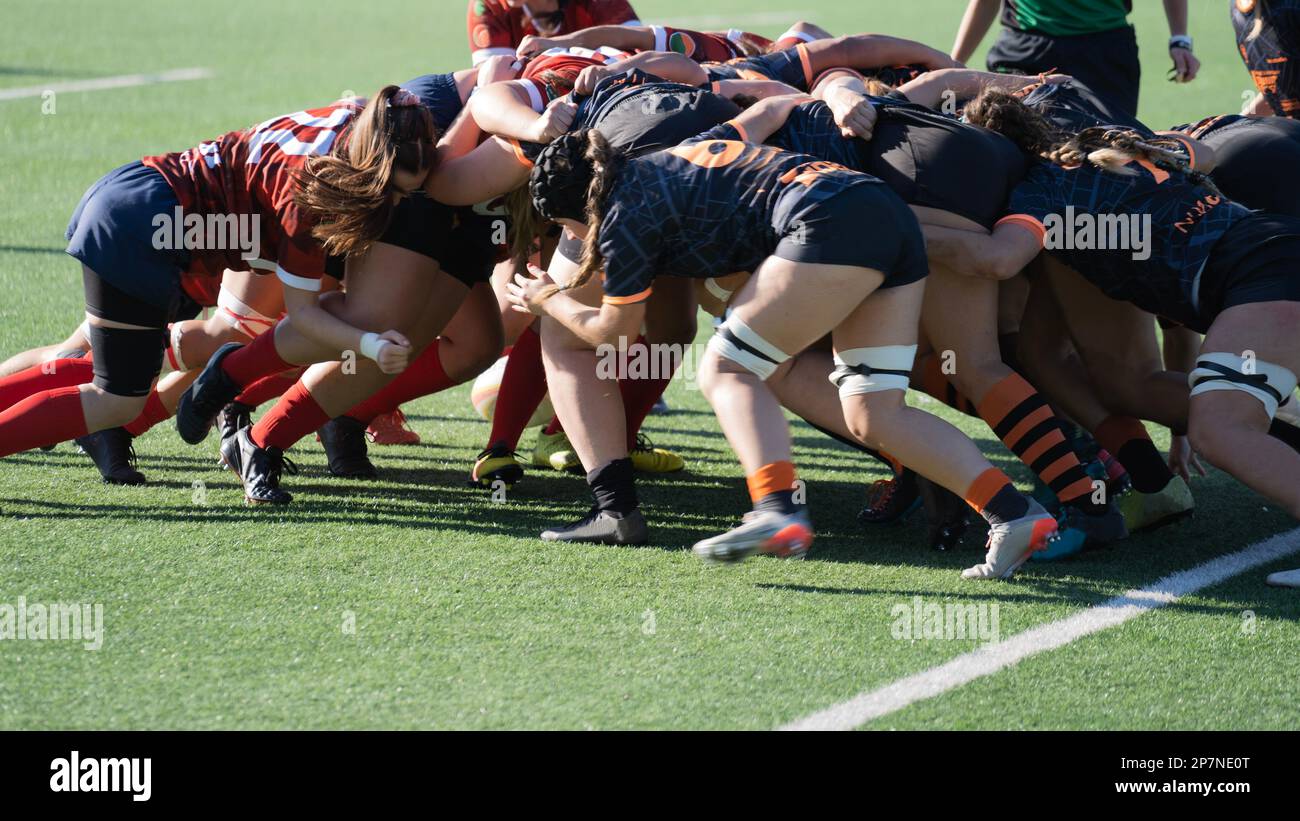 women rugby competition.Dramatic challenging game for women's rugby