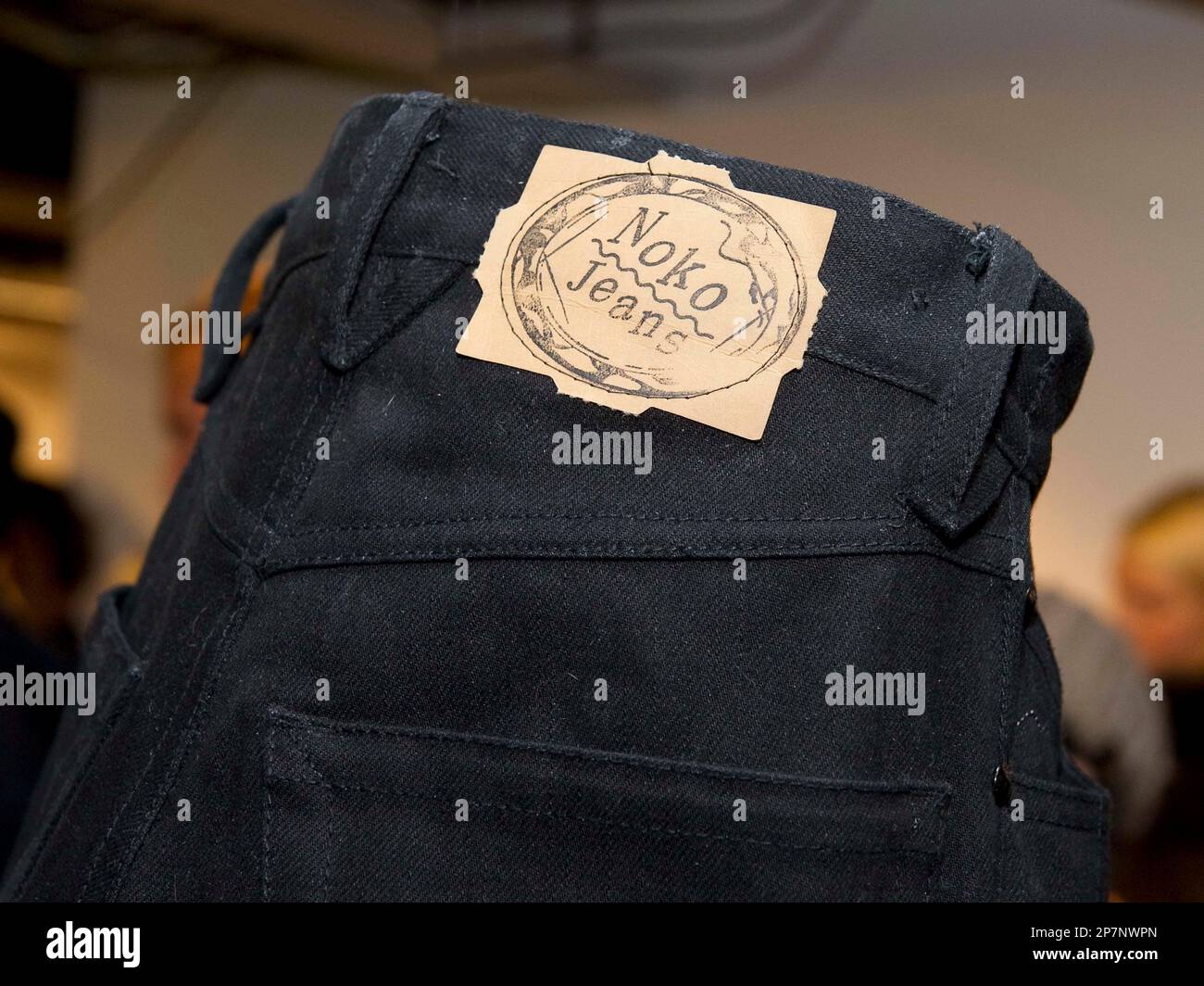 The label on a pair of North Korea produced NoKo jeans is seen during the  launch of the line of designer jeans at PUB department store in Stockholm,  Sweden, Friday, Dec. 4,