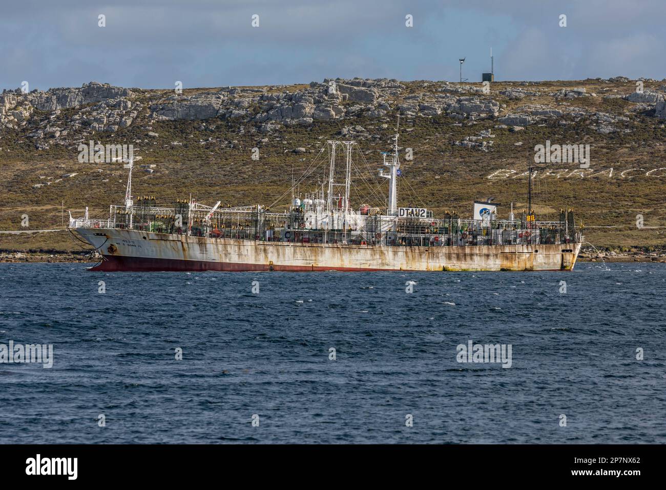 The 5 DONG IL, a Fishing Vessel, or Jigger, from South Korea, anchored