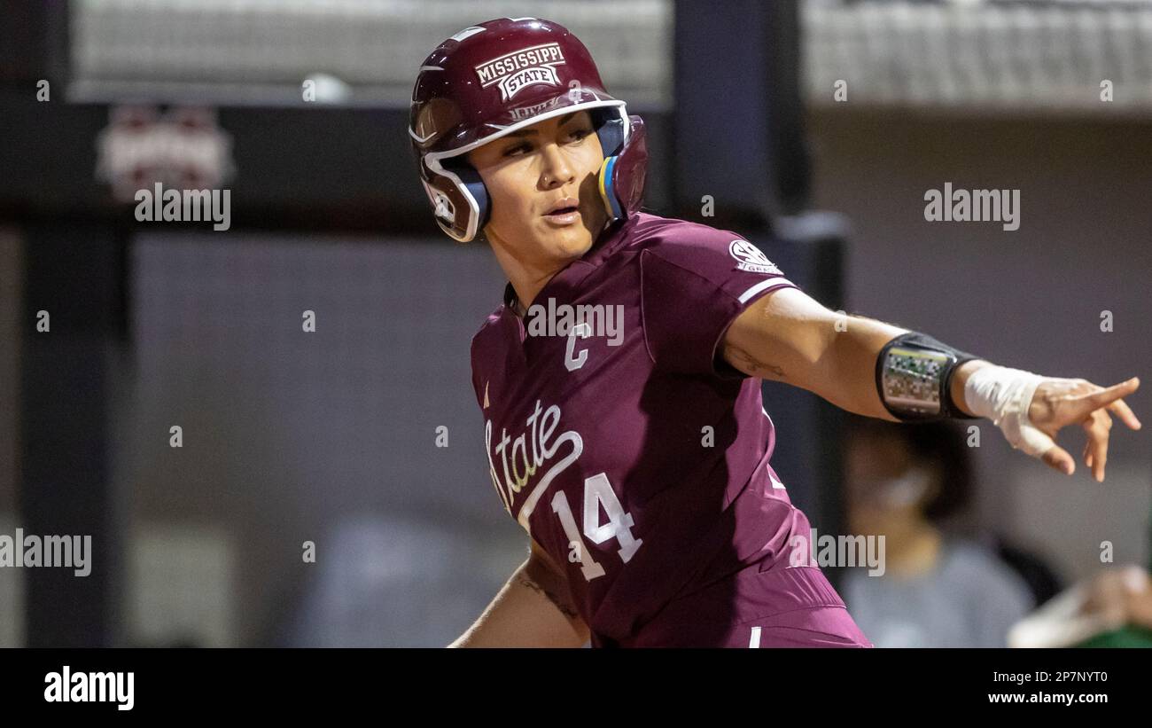 Mississippi State outfielder Chloe Malau'ulu (14) during an NCAA softball  game on Tuesday, Feb. 28, 2023, in Starkville, Miss. (AP Photo/Vasha Hunt  Stock Photo - Alamy