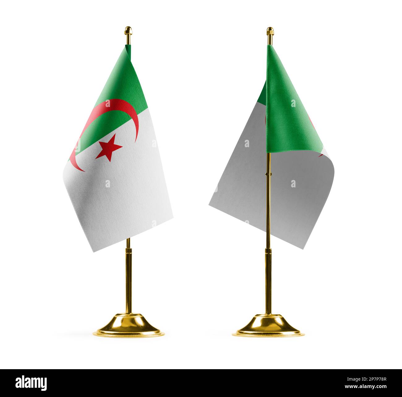 Small national flags of the Algeria on a white background. Stock Photo