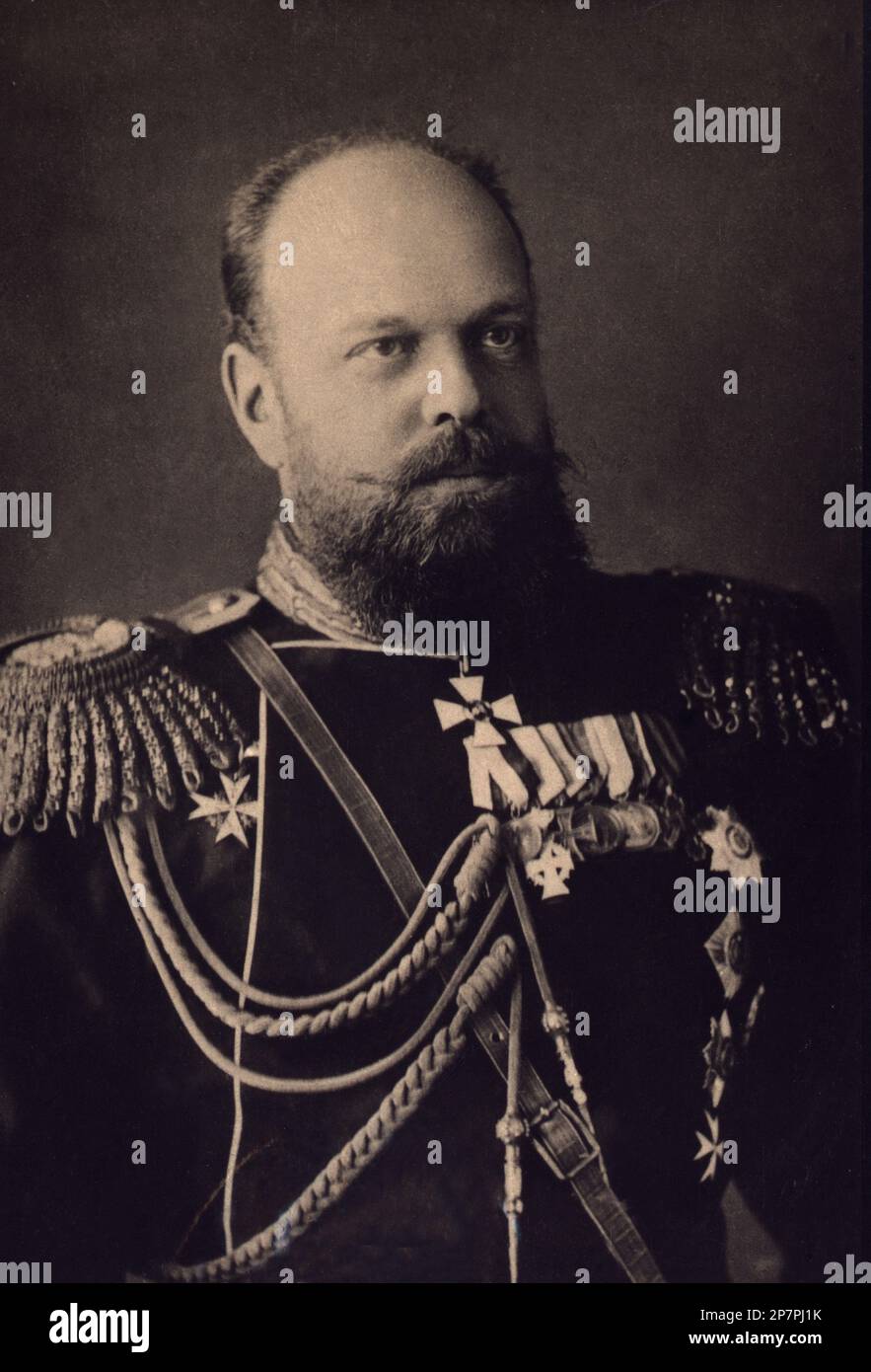 1885 ca , Paris , France : The russian Tsar  ALEXANDER III ( 1845 –  1894 ) reigned as Emperor of Russia from  1881 until his death in 1894 . Second son of Tsar Alexander II by his wife Marie of Hesse-Darmstadt . Alexander III had six children from his marriage with Princess Dagmar of Denmark, also known as Marie Feodorovna .  Father of last Emperor of Russia , the Tsar Nicholas II ( 1868 - 1918 ), married 1894 with Princess Alix of Hesse and by Rhine . Photo by Atelier Nadar , Paris  .- foto storiche - foto storica  - beard - barba - portrait - ritratto - nobiltà  - nobility - nobili  - nobil Stock Photo