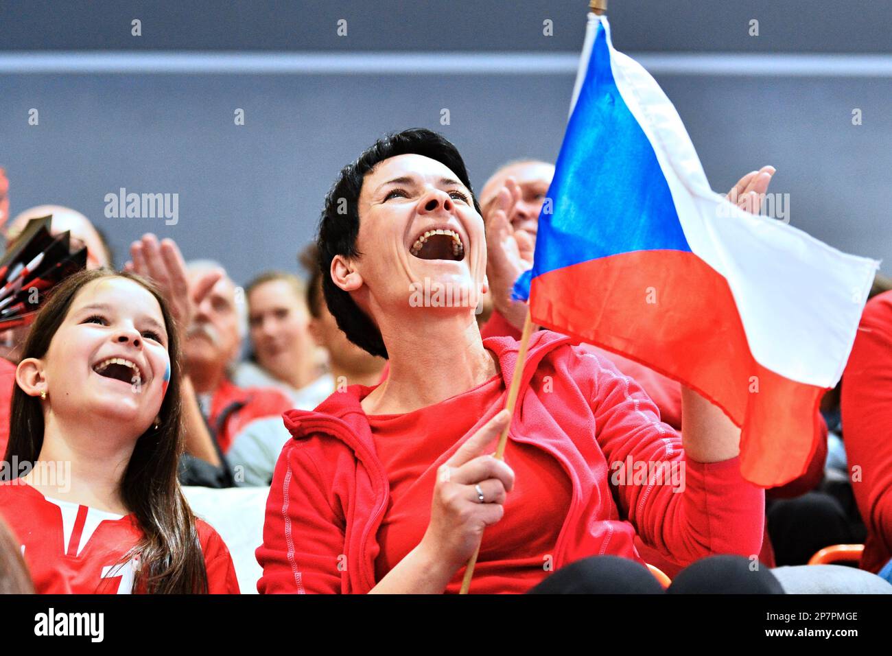 Brno, Czech Republic. 08th Mar, 2023. Fans of Czech national handball team in action during the Men's Handball European Championship 2024 qualifier group 3 game: Czechia vs Iceland in Brno, Czech Republic, March 8, 2023. Credit: Patrik Uhlir/CTK Photo/Alamy Live News Stock Photo