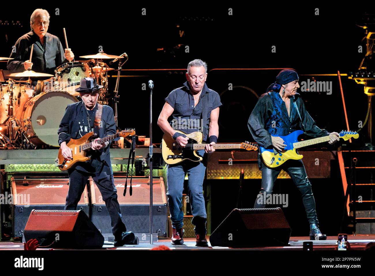 E Street Band members Max Weinberg, from left, Nils Lofgren, Bruce