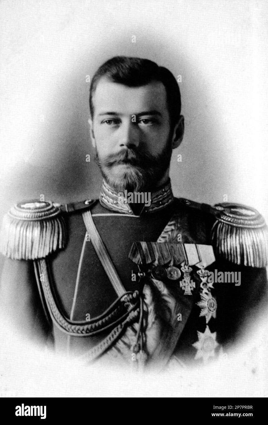 1898 , RUSSIA  : The russian Tsar Nicholas II of Russia ( 1868– 1918) ( Nikolay II) was the last Emperor of Russia, King of Poland and Grand Duke of Finland . He ruled from 1894 until his forced abdication in 1917 . His rule ended with the Russian Revolution of 1917, after which he and his family were executed by Bolsheviks . Subsequent to his canonization, he has been regarded as Saint Nicholas The Passion Bearer by the Russian Orthodox Church . - foto storiche - foto storica  - beard - barba - portrait - ritratto - nobiltà  - nobility - nobili  - nobile - BELLE EPOQUE  - RUSSIA - ZAR - Czar Stock Photo