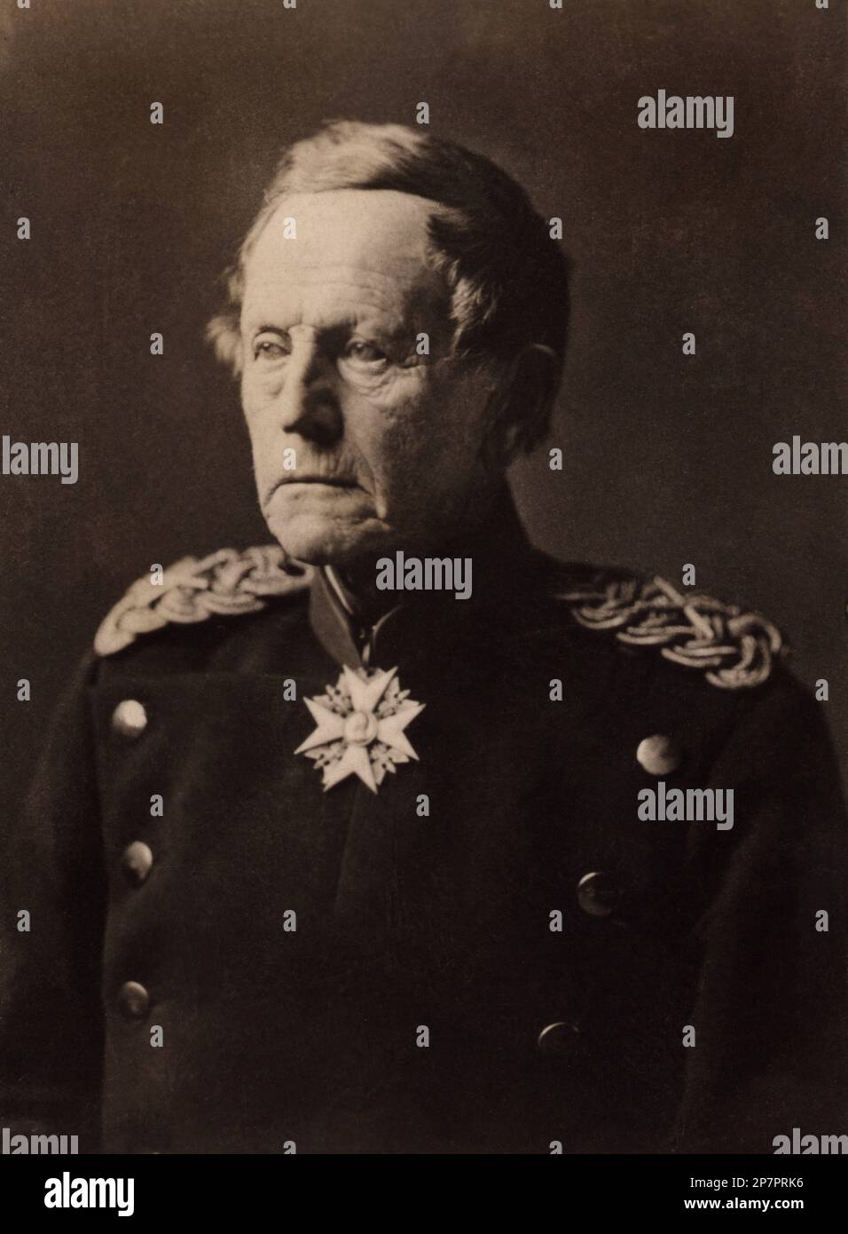 1890 c, GERMANY : Generalfeldmarschall Helmuth, Graf VON MOLTKE  ( known as Helmuth Karl Bernhard von Moltke before 1870 ) ( 1800 –  1891 ), was a German Field Marshal, thirty years chief of the staff of the Prussian army, widely regarded as one of the great strategists of the latter half of the 1800s, and the creator of a new, more modern method, of directing armies in the field. He is often referred to as Moltke the Elder to distinguish him from his nephew Helmuth Johann Ludwig von Moltke, who commanded the German army at the outbreak of World War I .- PRUSSIA  - POLITICO - POLITICA - POLITI Stock Photo