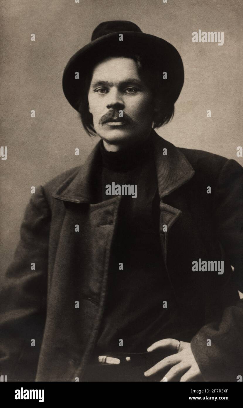 1900 c, RUSSIA : The russian poet and writer MAKSIM GORKIJ ( 1868 - 1936 ).  - LETTERATO - SCRITTORE - LETTERATURA -  Literature - PORTRAIT - RITRATTO  - POET - POETA - POESIA - POETRY  - baffi - moustache - GORKY - Maxim Gorki  - cappello - hat - coat - cappotto  ----  Archivio GBB Stock Photo