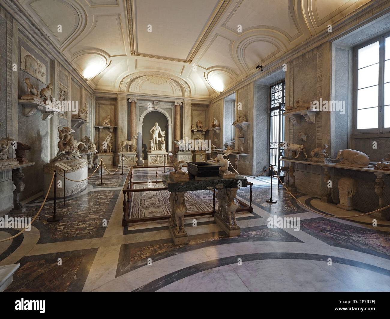 Room in the Vatican Museum with animal sculptures. Vatican City, Europe. Stock Photo