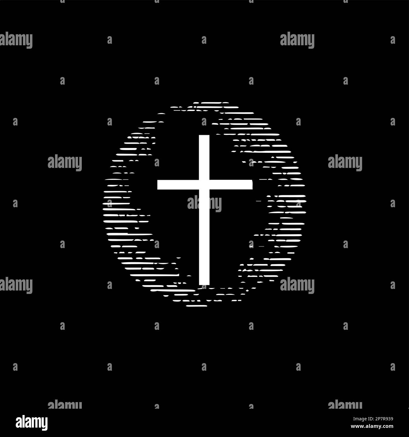 Minimalistic logo template, white icon of Christianity cross on black background, modern logotype concept for business identity, t-shirts print Stock Vector