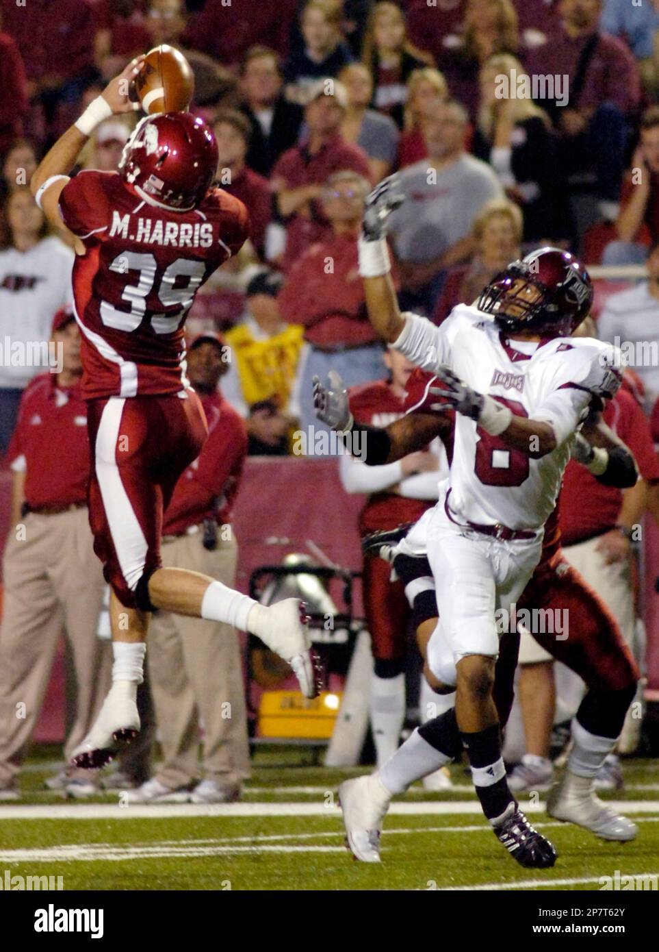 Matt Harris Razorbacks Arkansas safety Matt Harris (39) intercepts a pass intended for Troy ...
