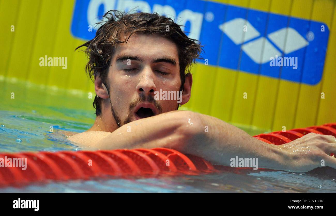 Us Swimmer Michael Phelps Closes His Eyes After The Men S 200 Meters Butterfly Final At The Fina