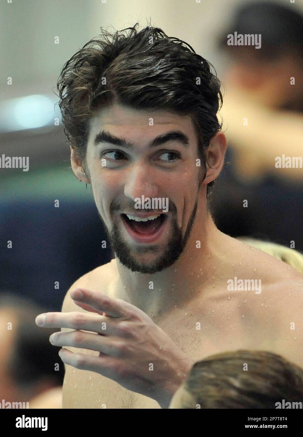 Us Swimmer Michael Phelps Gestures After His Men S 200 Meters Butterfly Heat At The Fina Short
