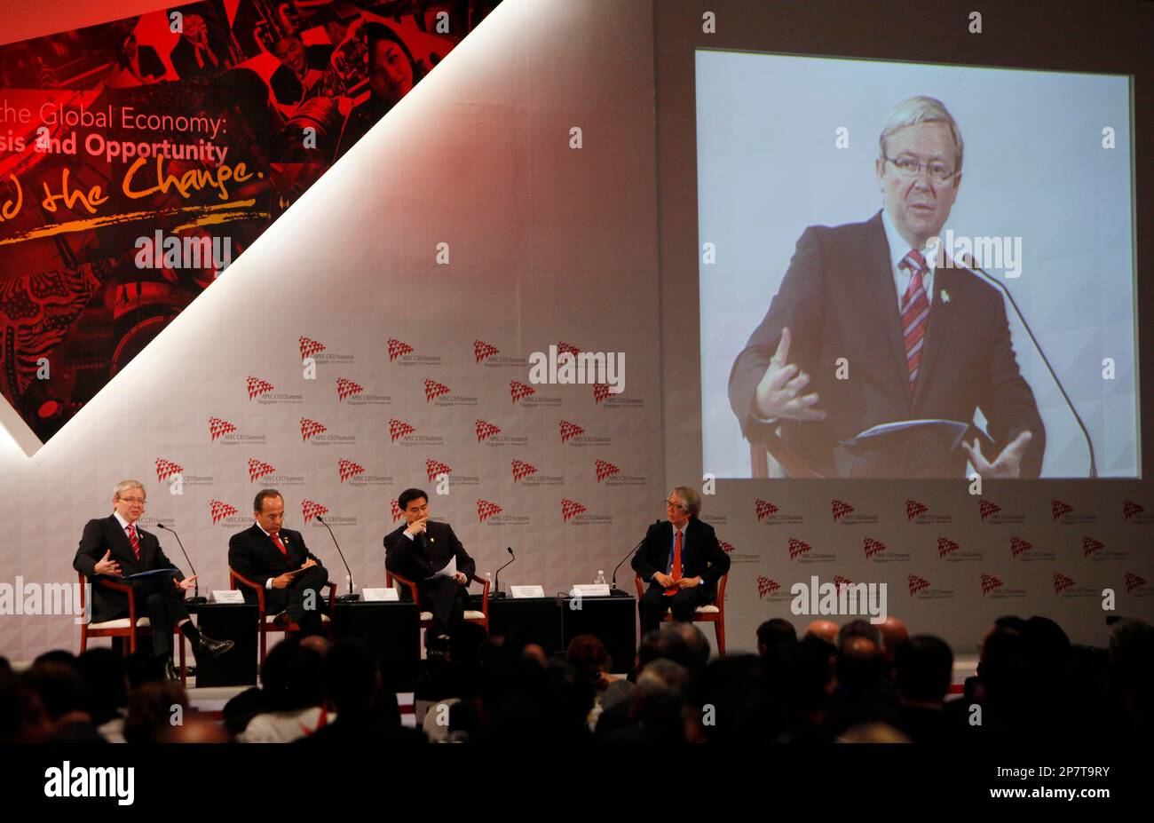 Kevin Rudd 2009 Australian Prime Minister Kevin Rudd is shown on a giant screen as ...