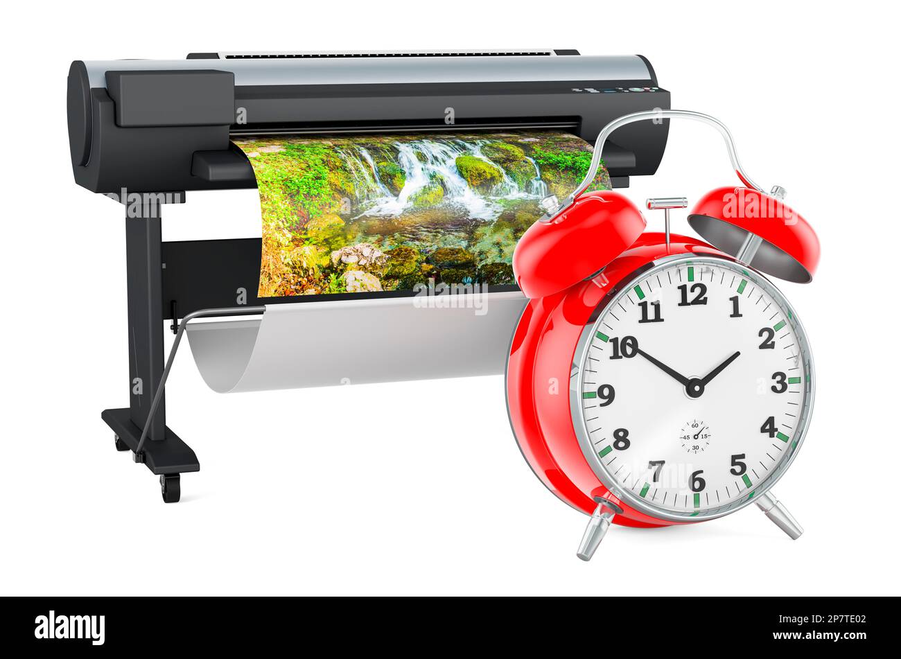 Plotter, large format inkjet printer with alarm clock, 3D rendering