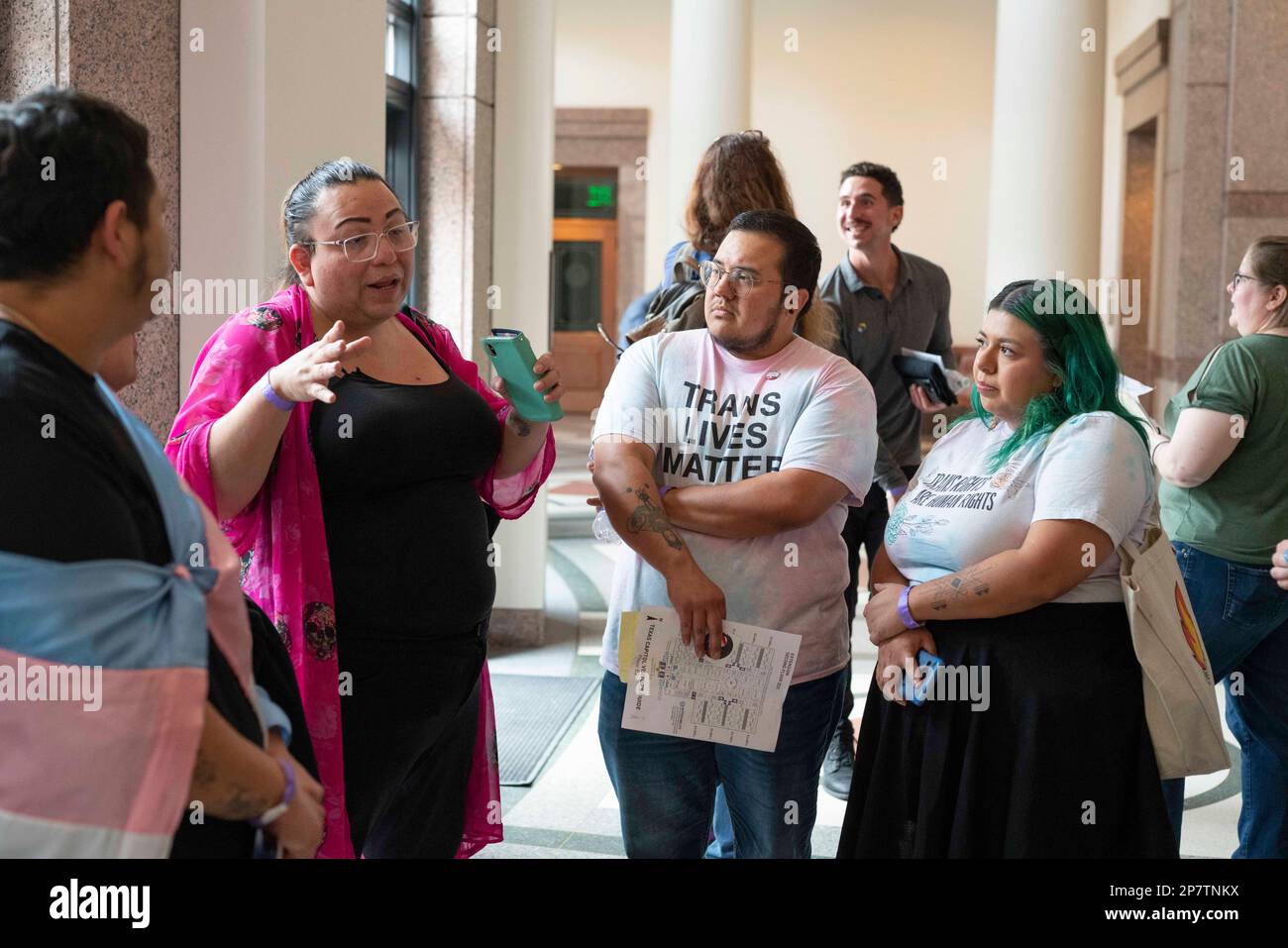 A group of young people from The Organization of Latina Transgender Texans (OLTT) advocates for transgender rights during a trip to the Texas Capitol to talk with legislators about their cause. Credit: Bob Daemmrich/Alamy Live News Stock Photo