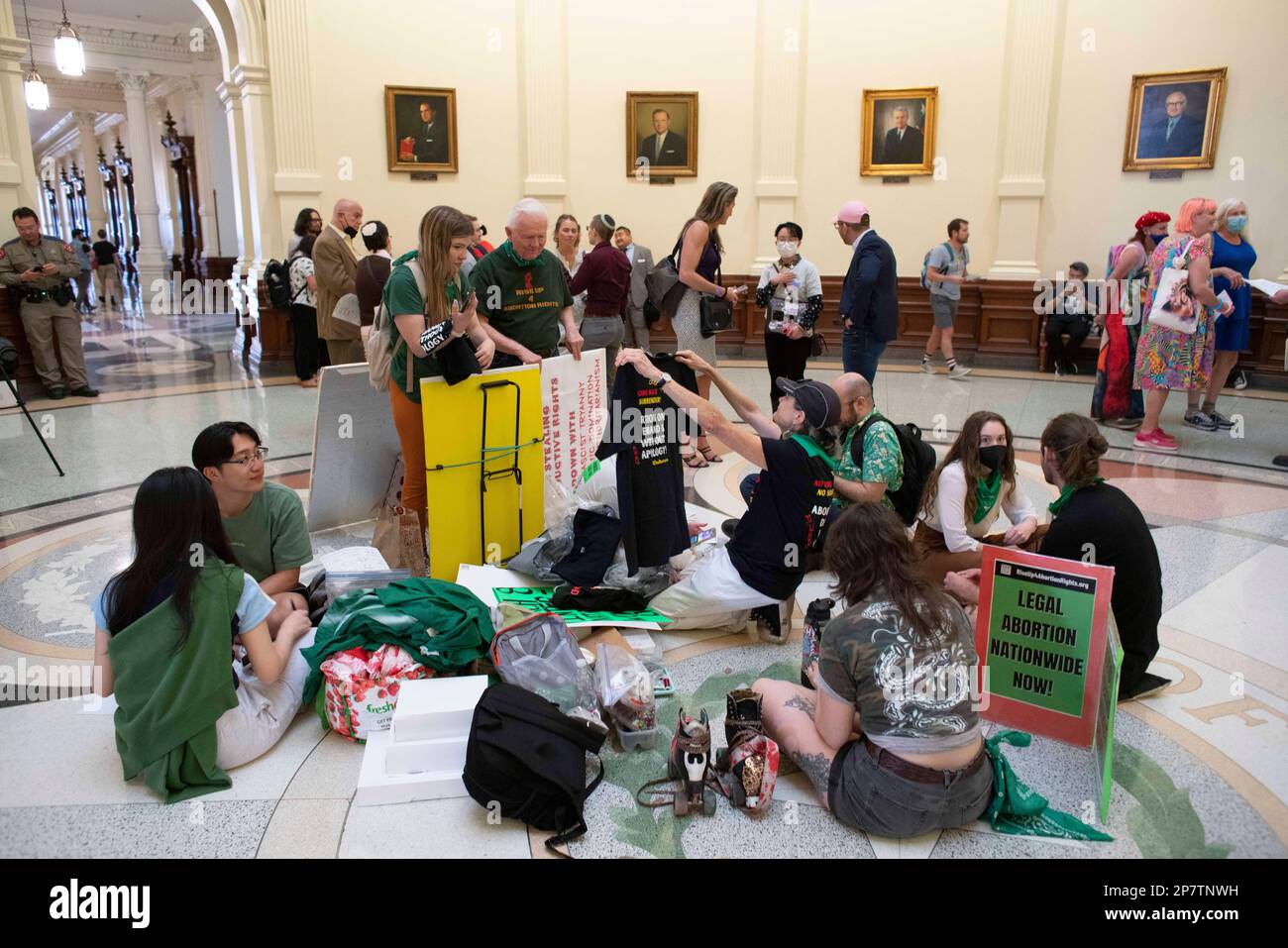 A group of men and women advocating for abortion rights participate in a sit-in in the Texas Capitol rotunda as part of an International Women's Day activity. Credit: Bob Daemmrich/Alamy Live News Stock Photo
