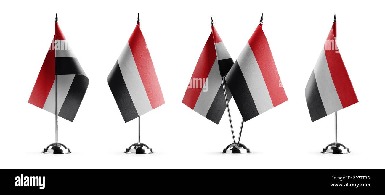 Small national flags of the Yemen on a white background Stock Photo