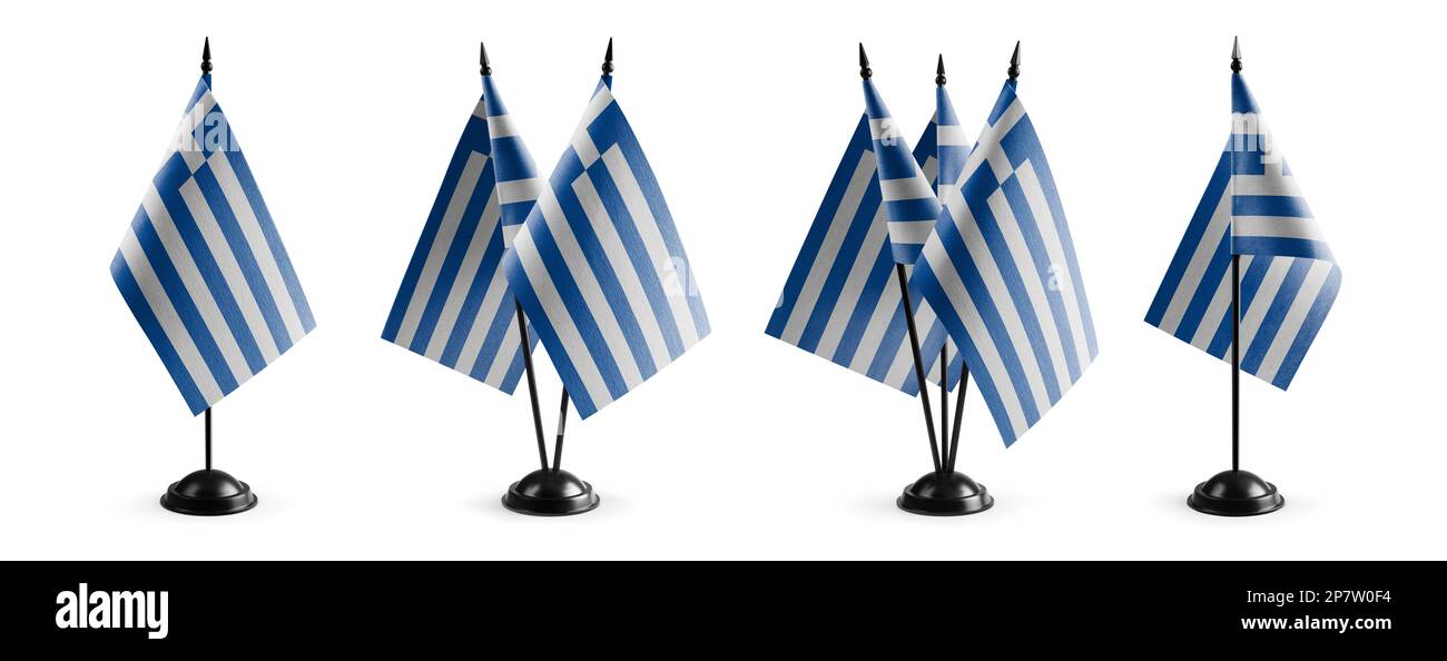 Small national flags of the Greece on a white background Stock Photo ...