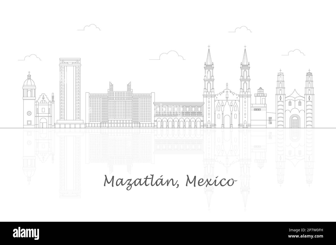 Outline Skyline panorama of city of Mazatlan, Mexico vector