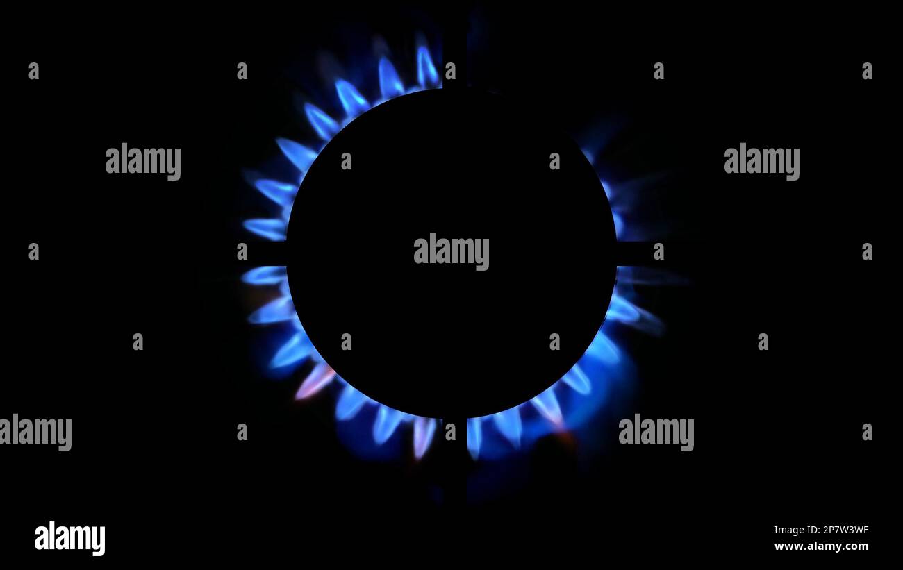 3D rendering of a kitchen burner glowing at night, close up. Natural