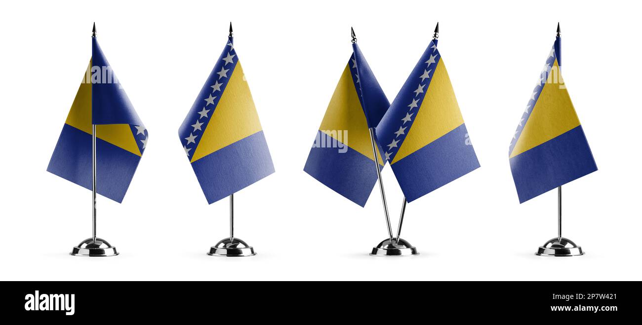 Small national flags of the Bosnia and Herzegovina on a white ...