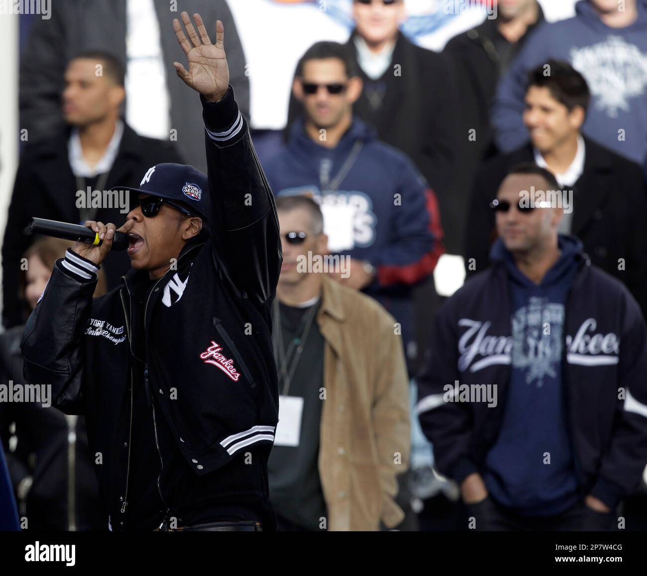 Jay Z performs at City Hall where the New York Yankees are honored