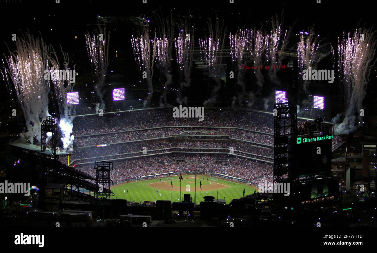 Fireworks explode over Citizens Bank Park in Philadelphia just before