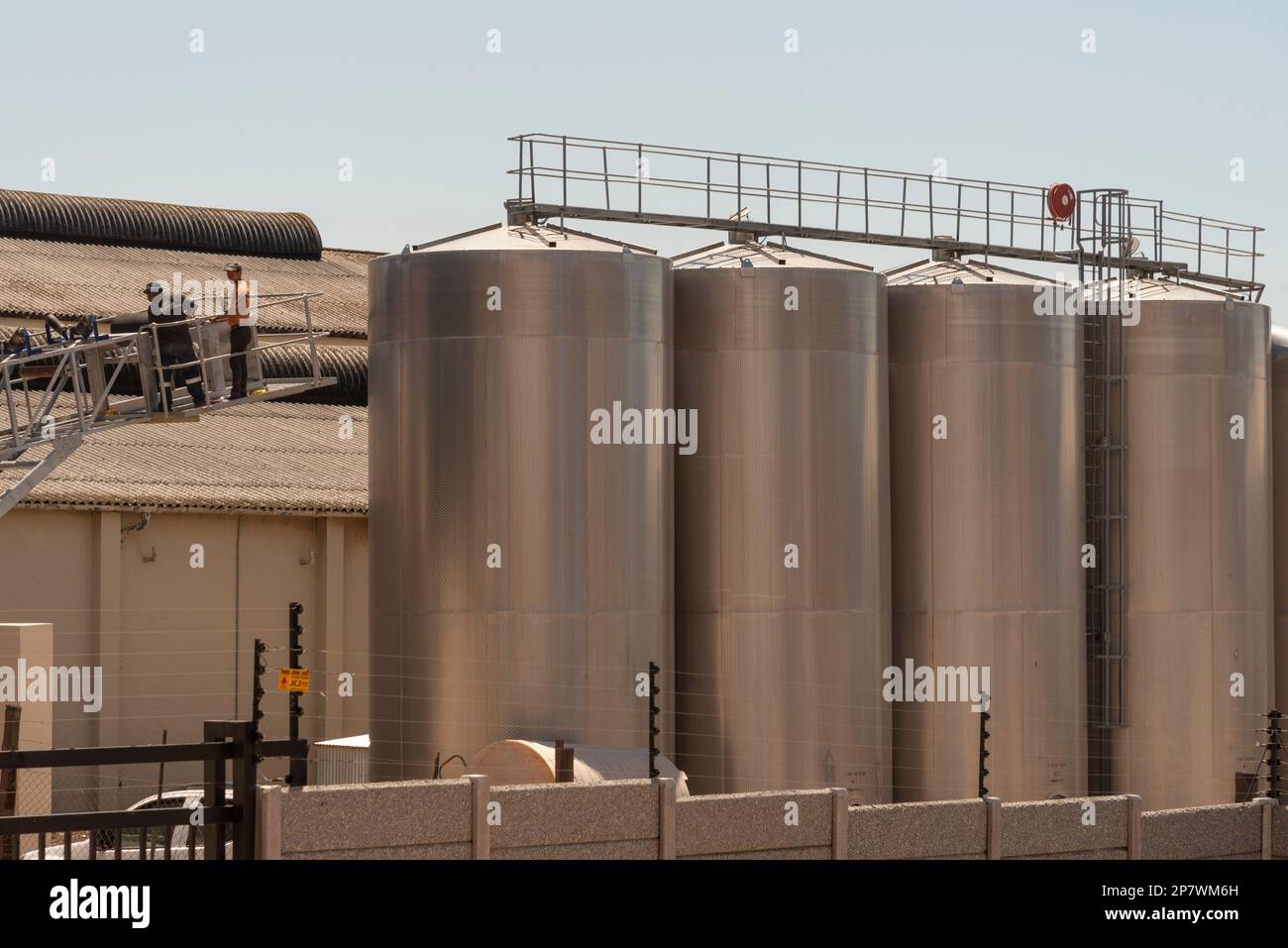 Montagu, Western Cape, South Africa. 2023. Stainless steel storage and fermenting vats in the the Western Cape Stock Photo