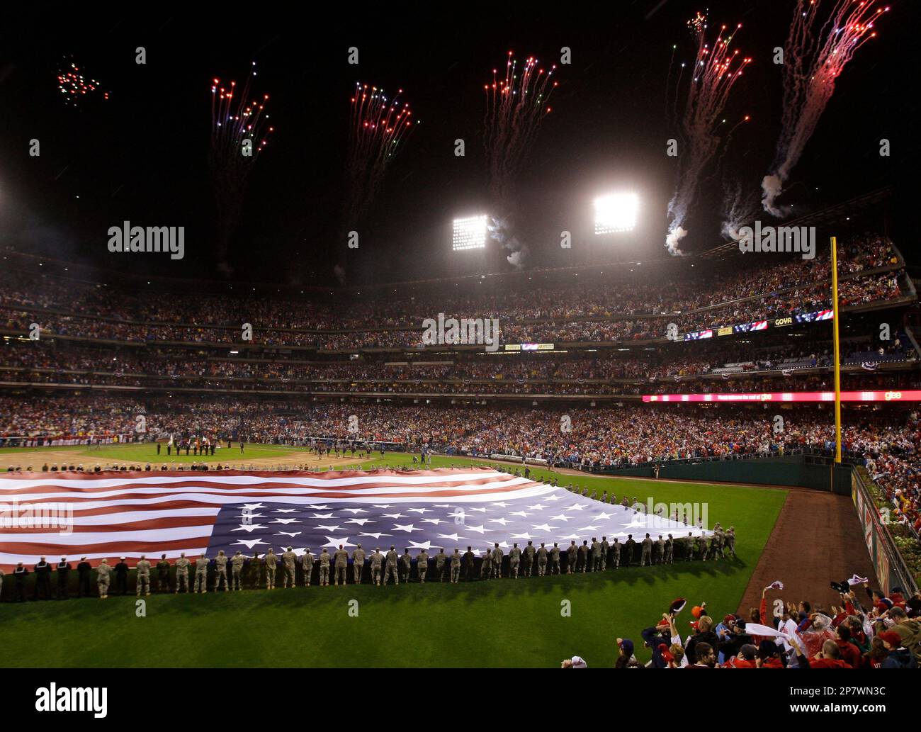 Fireworks explode over Citizens Bank Park before the start of Game 1of the  National League championship series between the Philadelphia Phillies and  Los Angeles Dodgers Thursday, Oct. 9, 2008, in Philadelphia. (AP