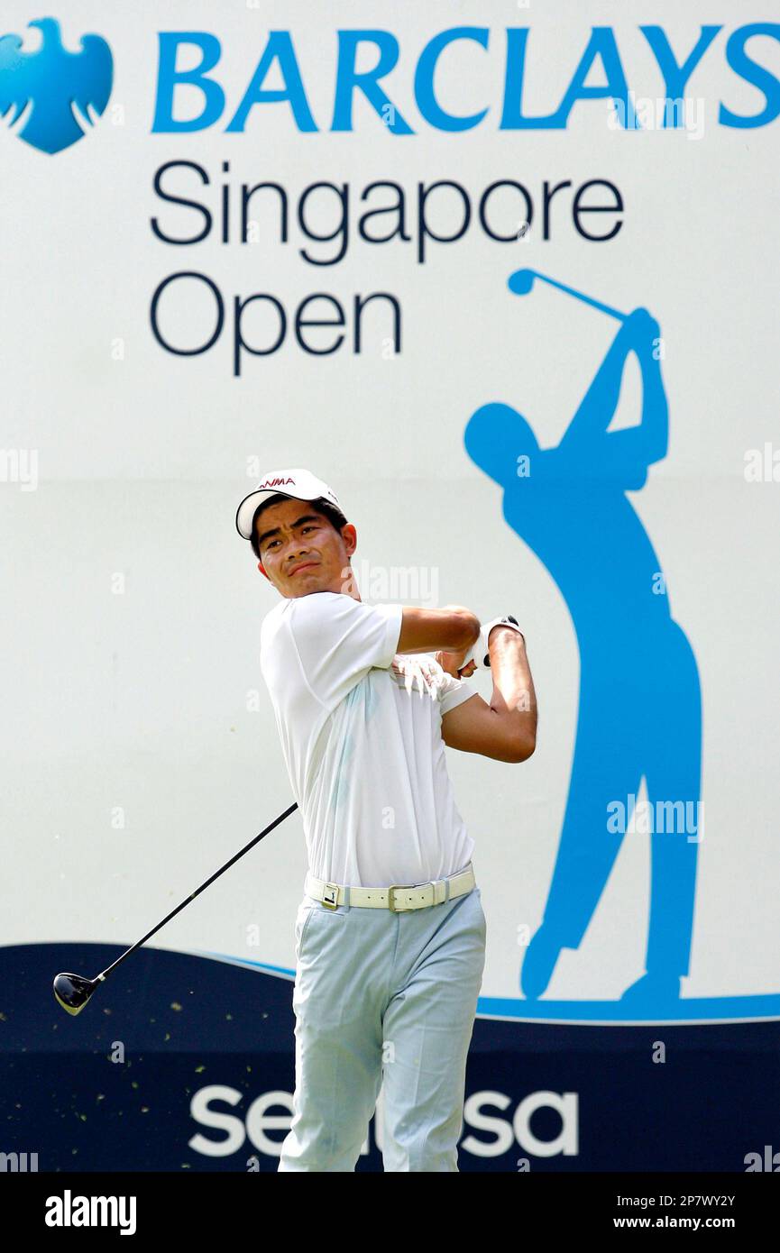 Liang Wenchong of China tees off on the 1st hole during the second