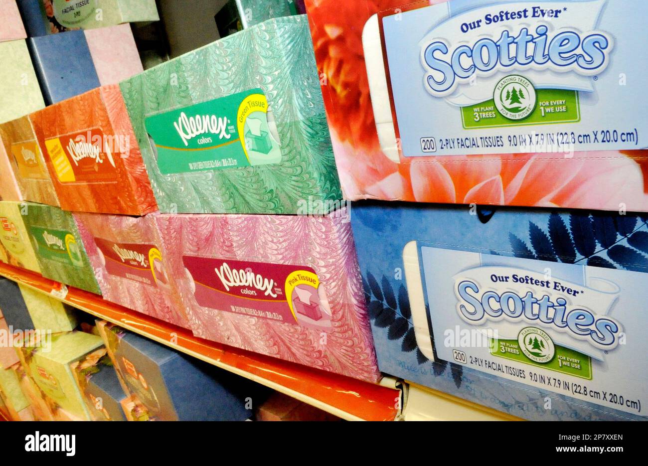 In this photo made Monday, Oct. 19, 2009, Kleenex and Scotties tissues