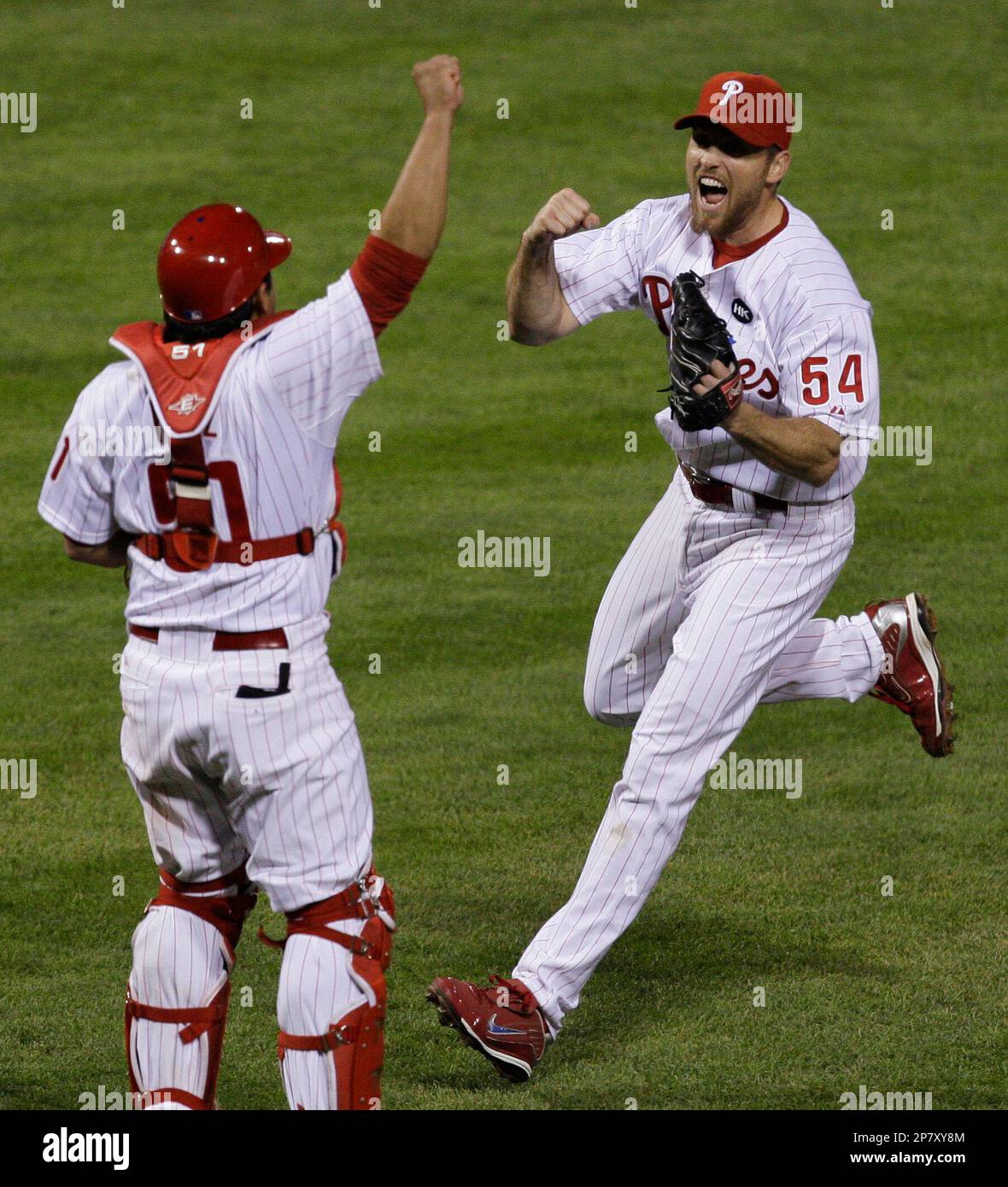 Brad Lidge celebrates Philadelphia Phillies 2008 World Series Victory