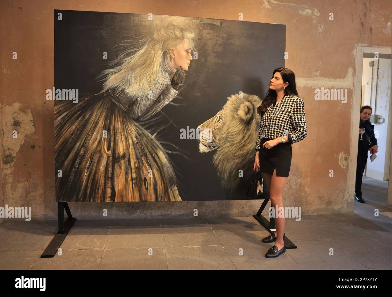 Beirut, Lebanon. 8th Mar, 2023. A visitor attends an art exhibition at