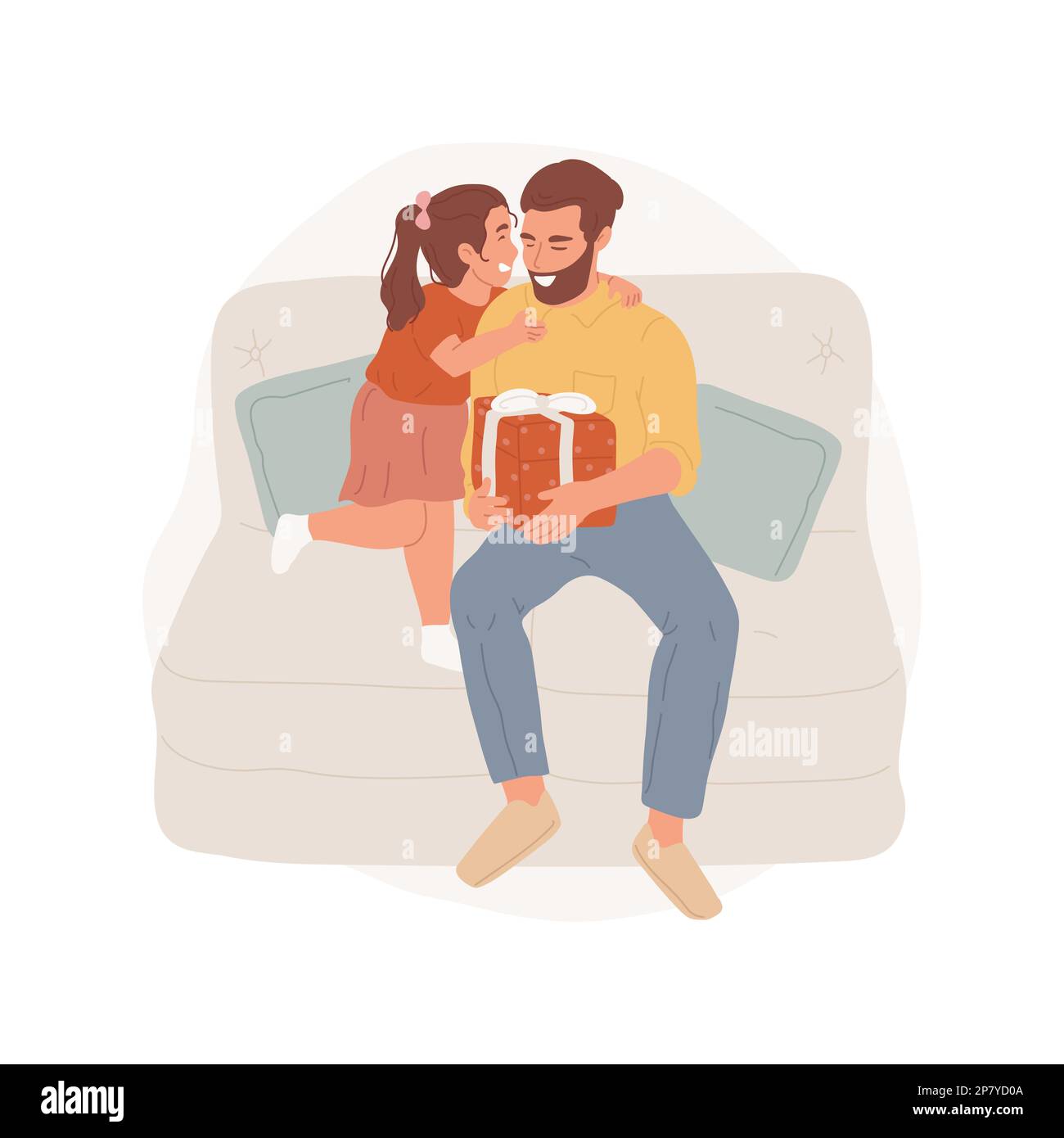 Giving presents isolated cartoon vector illustration. Daughter congratulating dad and giving a gift, preparing a surprise, Fathers Day celebration, family leisure time together vector cartoon. Stock Vector