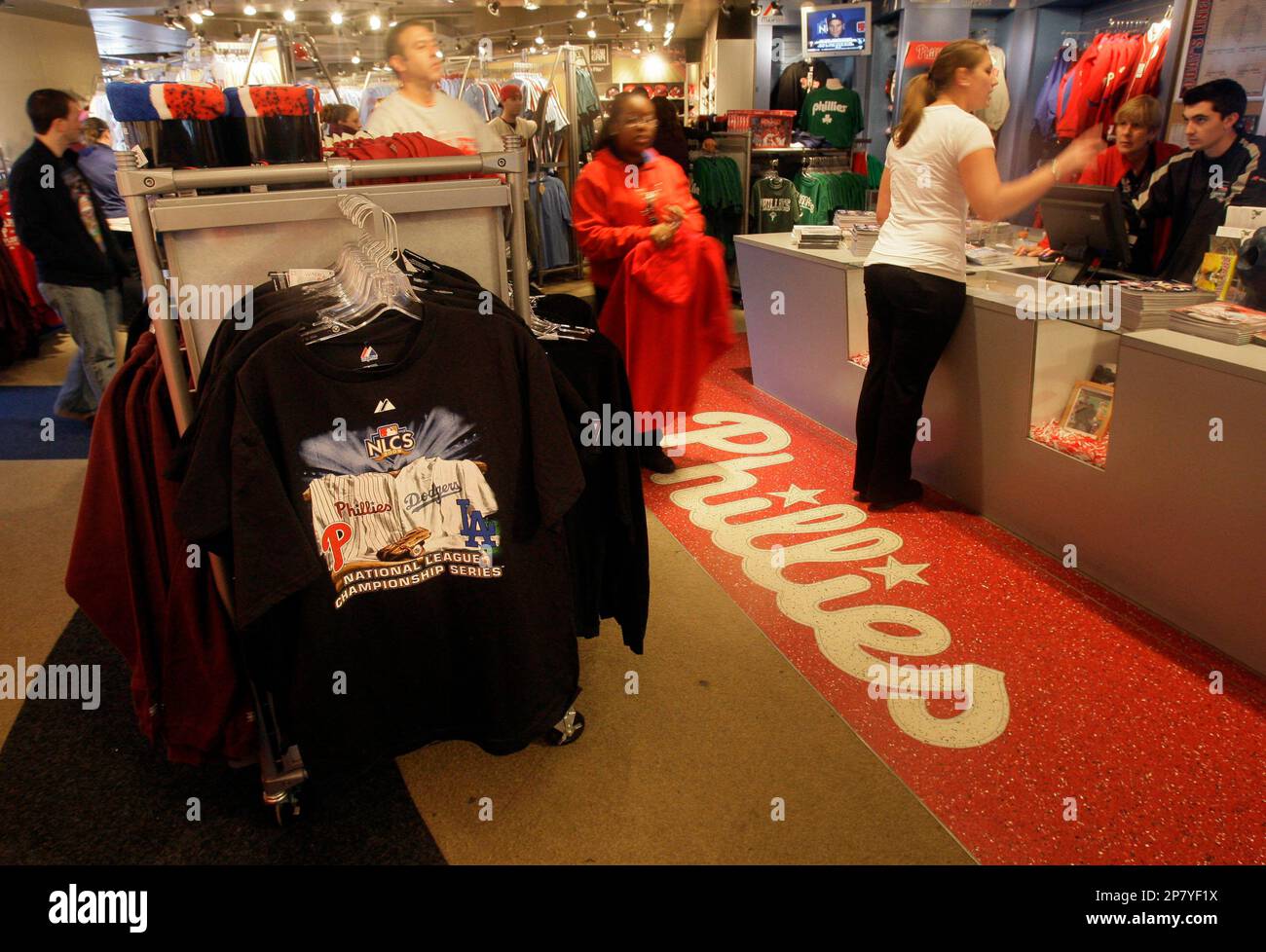 Philadelphia Phillies fans shop for merchandise at the team store