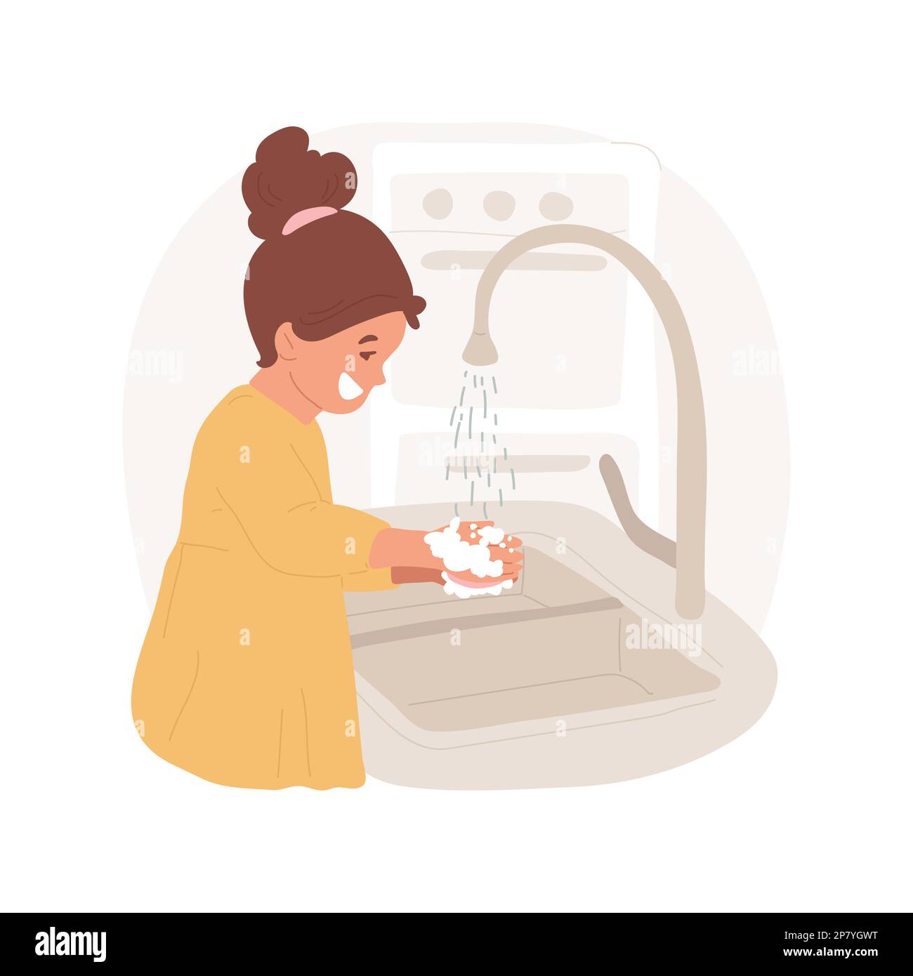 Wash hands isolated cartoon vector illustration. Smiling kid washes ...
