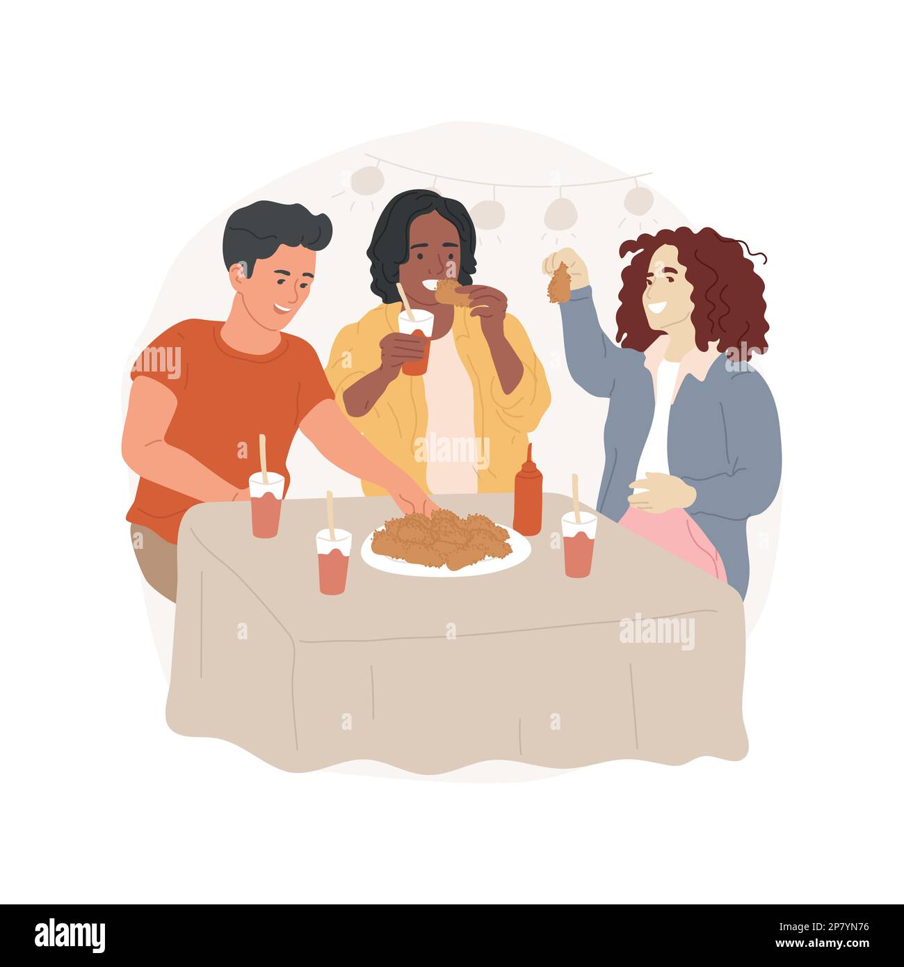 Fried chicken wings isolated cartoon vector illustration. Teens