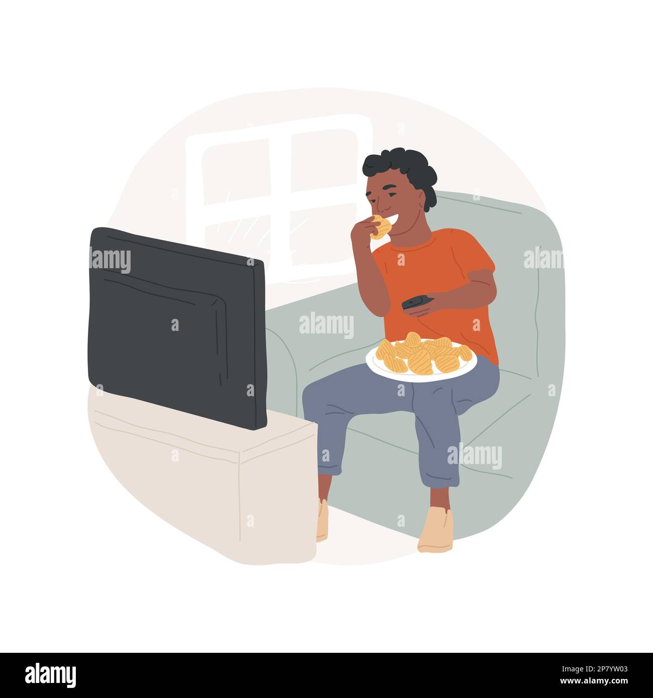Snacking in front of tv isolated cartoon vector illustration. Teens