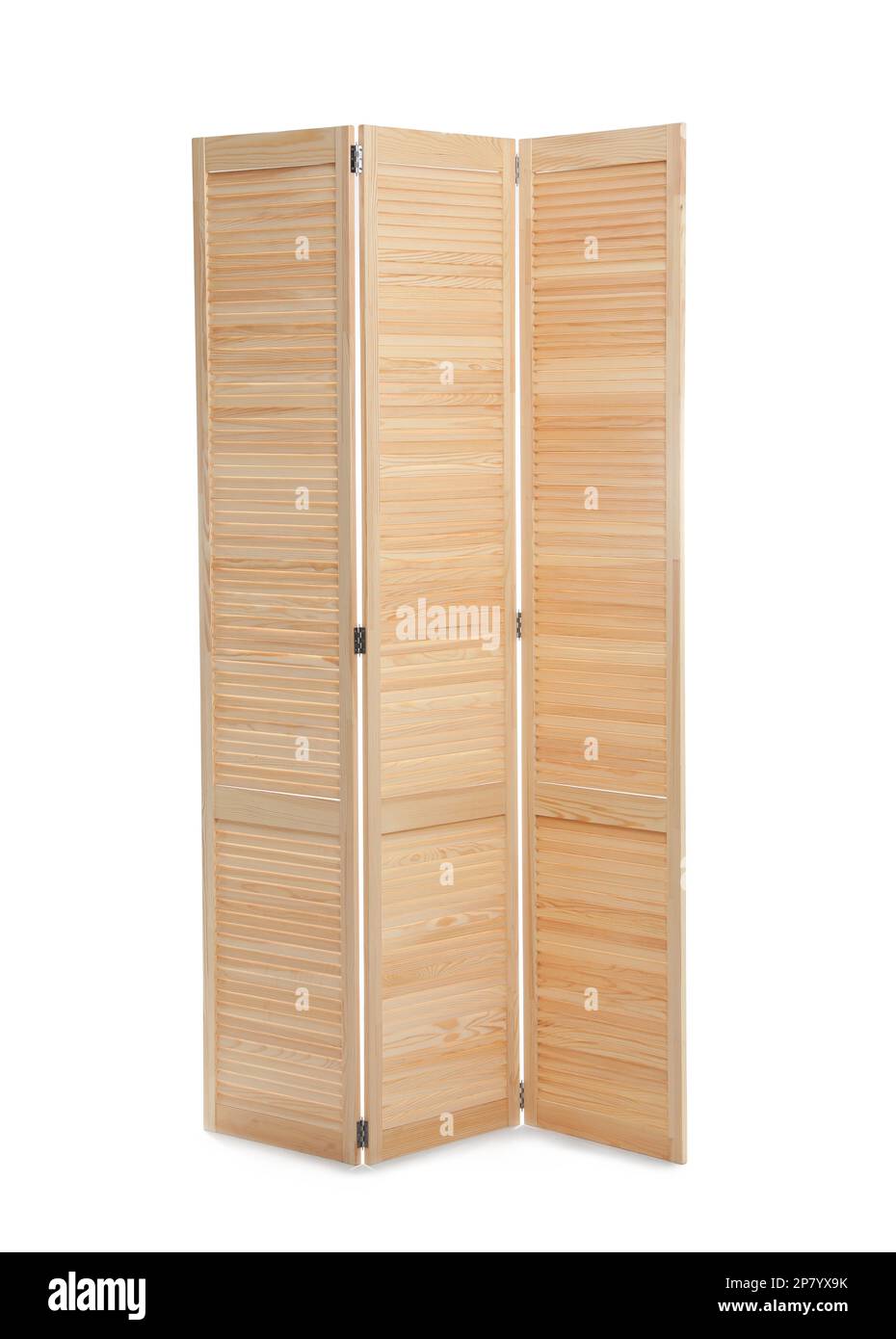 Wooden folding screen isolated on white. Interior element Stock Photo