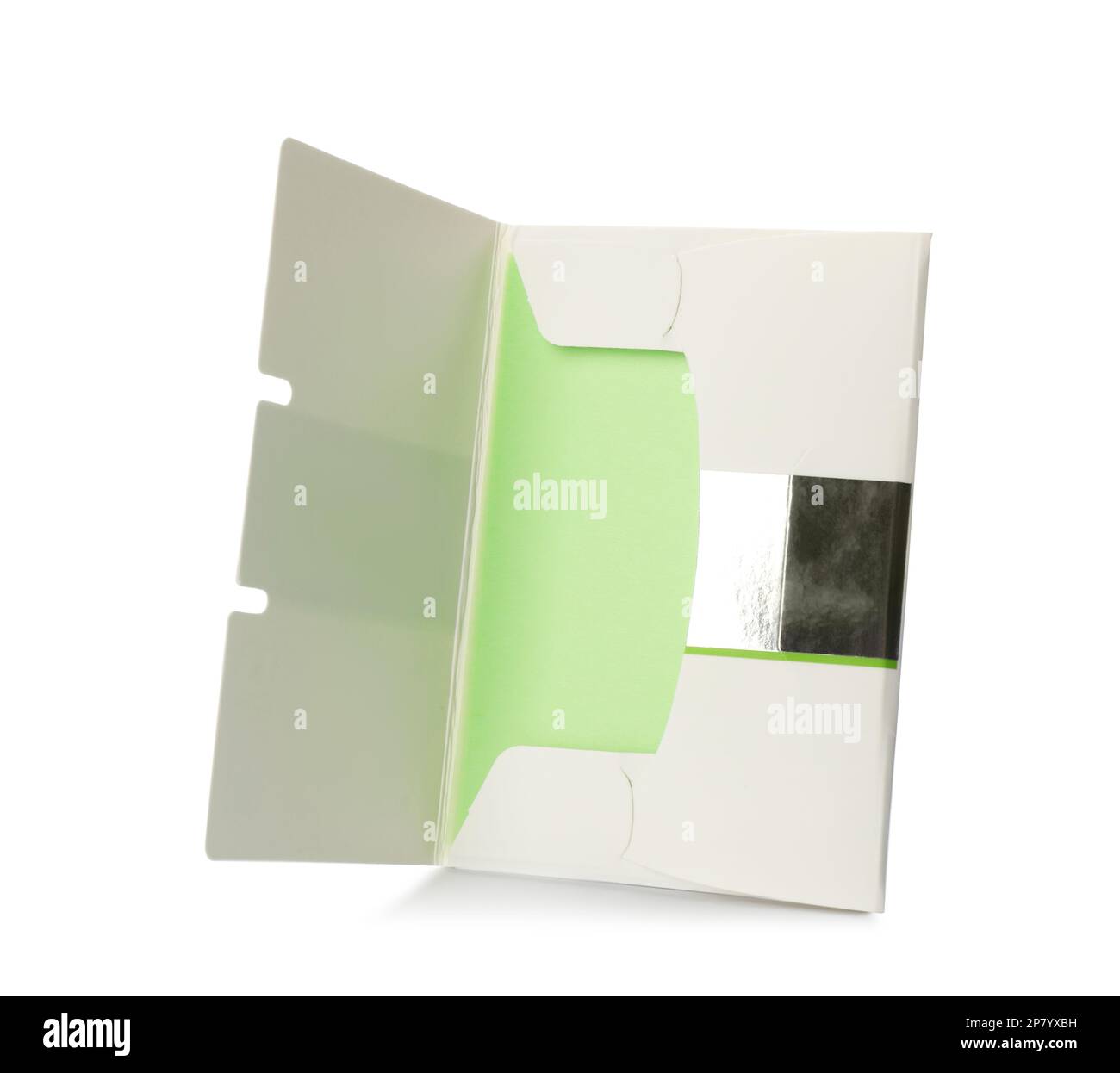 Package of facial oil blotting tissues isolated on white. Mattifying