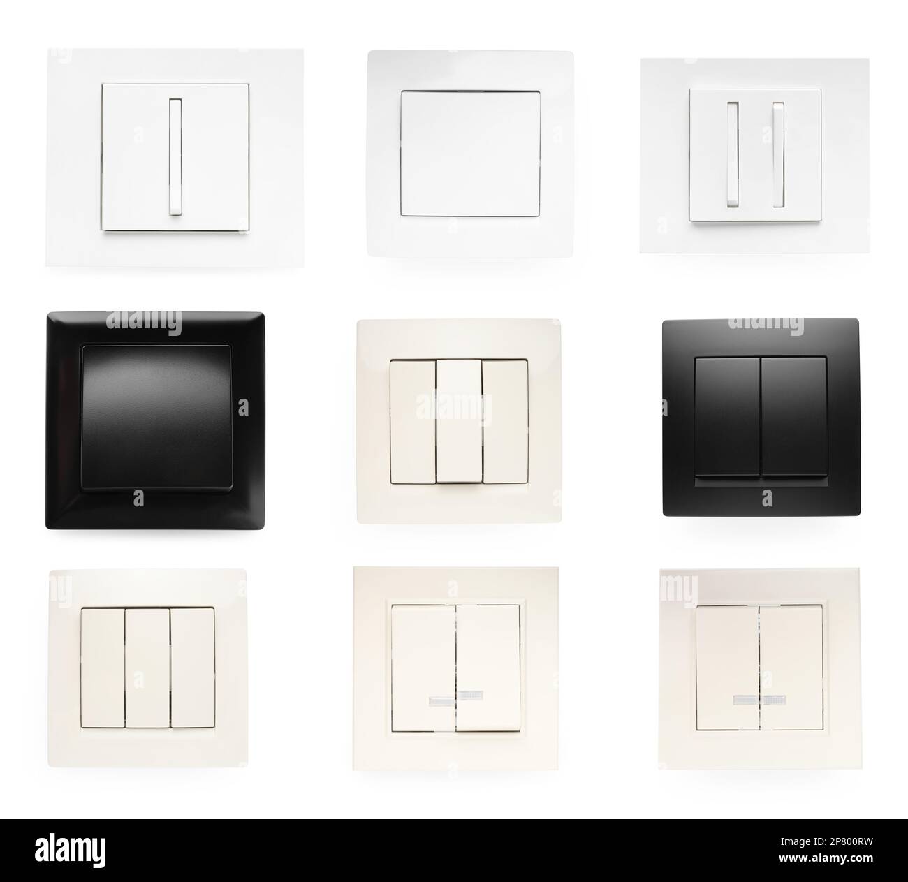 Set with different light switches on white background Stock Photo Alamy