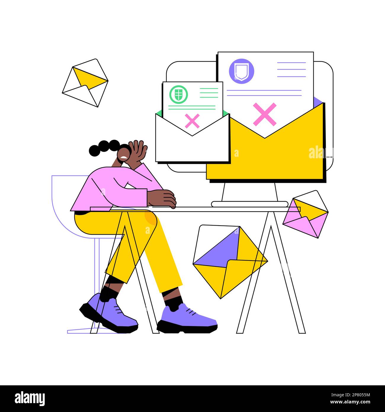 Getting rejection letter isolated cartoon vector illustrations. Crying and upset girl gets college rejection letter, admission process, student, school graduate problem vector cartoon. Stock Vector