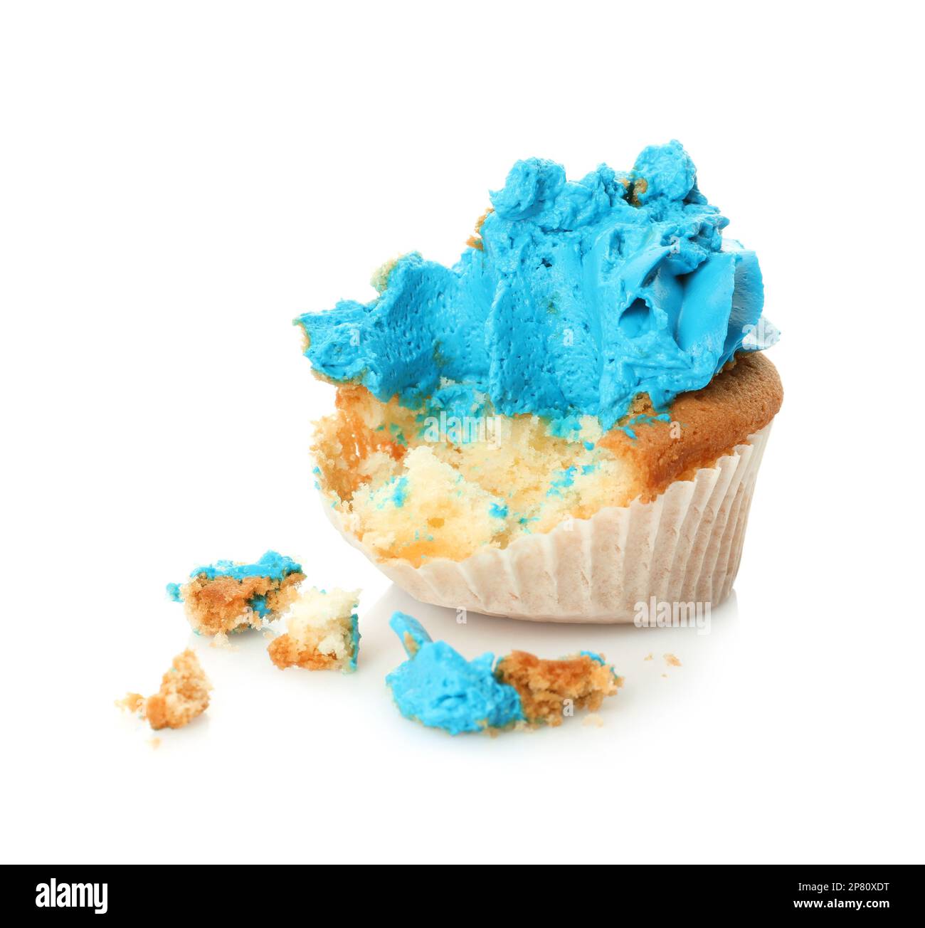 Failed cupcake with cream on white background. Troubles happen Stock Photo Alamy