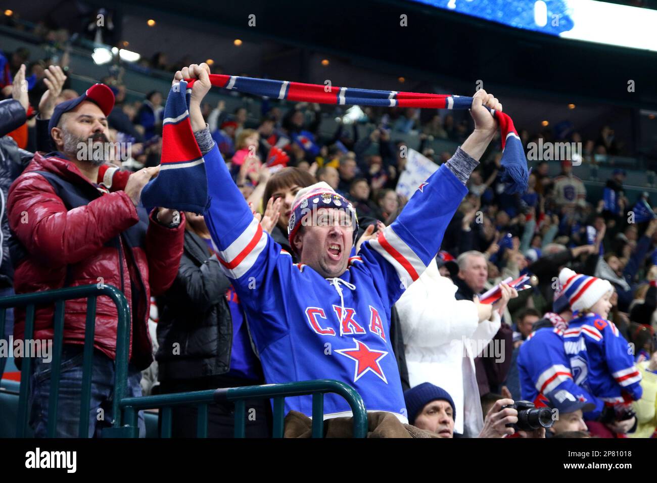 Fans seen in action during the Kontinental Hockey League, regular season  KHL 2022 - 2023 between SKA Saint Petersburg and Traktor Chelyabinsk at the  I Stock Photo - Alamy