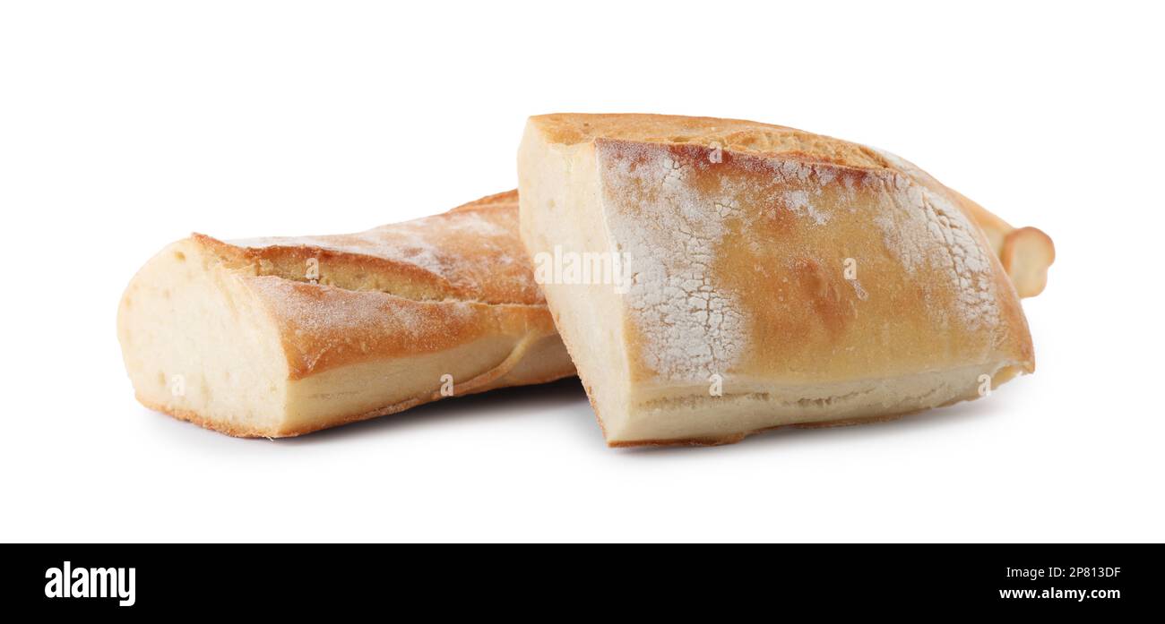 Pieces of fresh baguette on white background Stock Photo - Alamy