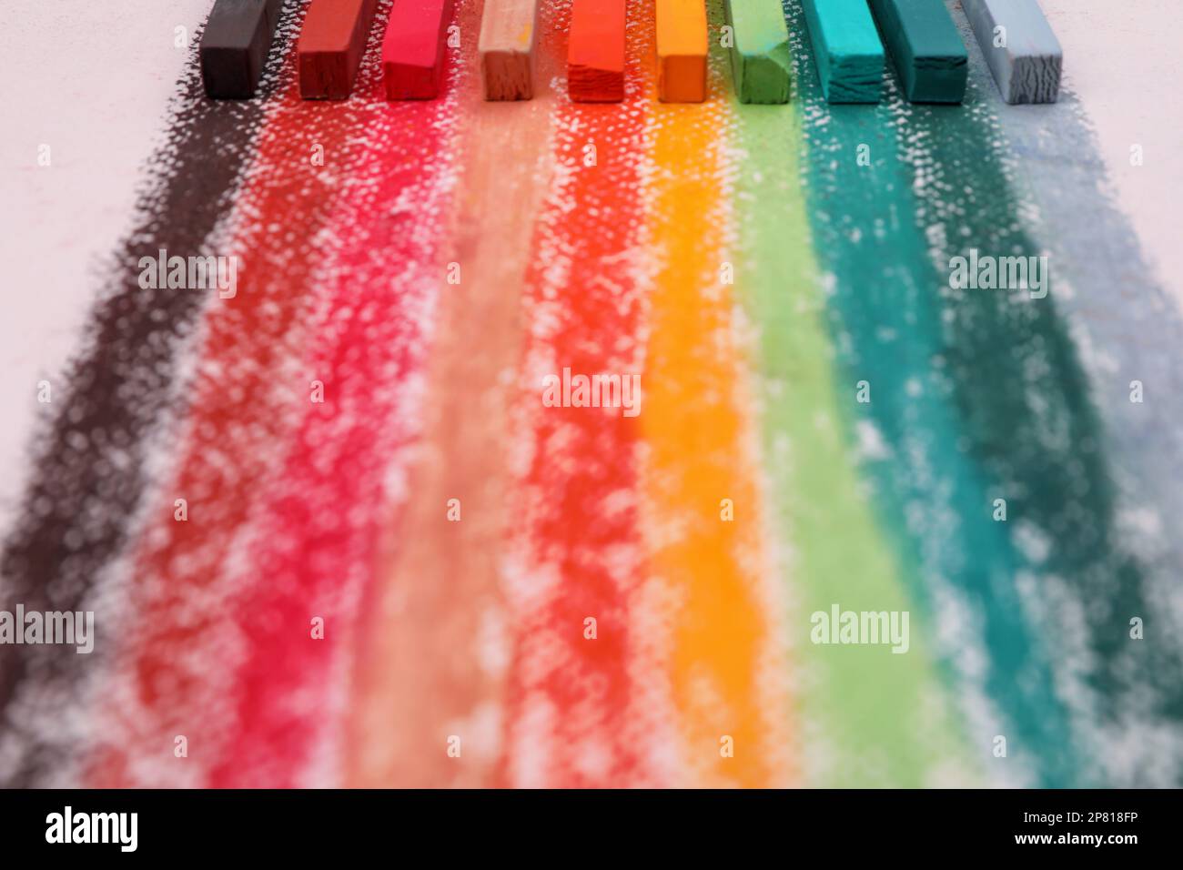 Colorful pastel chalks on white background, closeup. Drawing materials Stock Photo Alamy