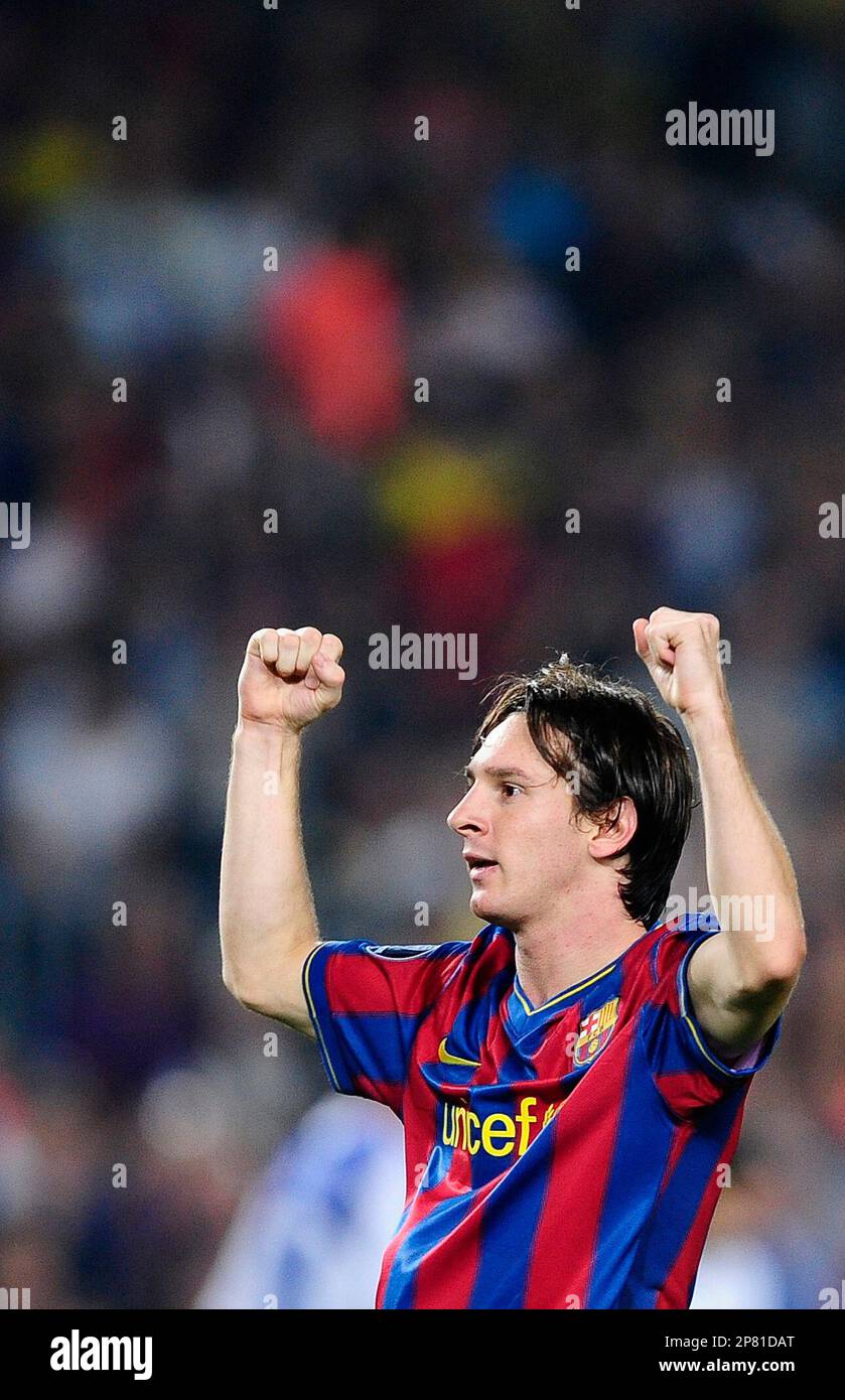 FC Barcelona's Lionel Messi from Argentina celebrates his goal