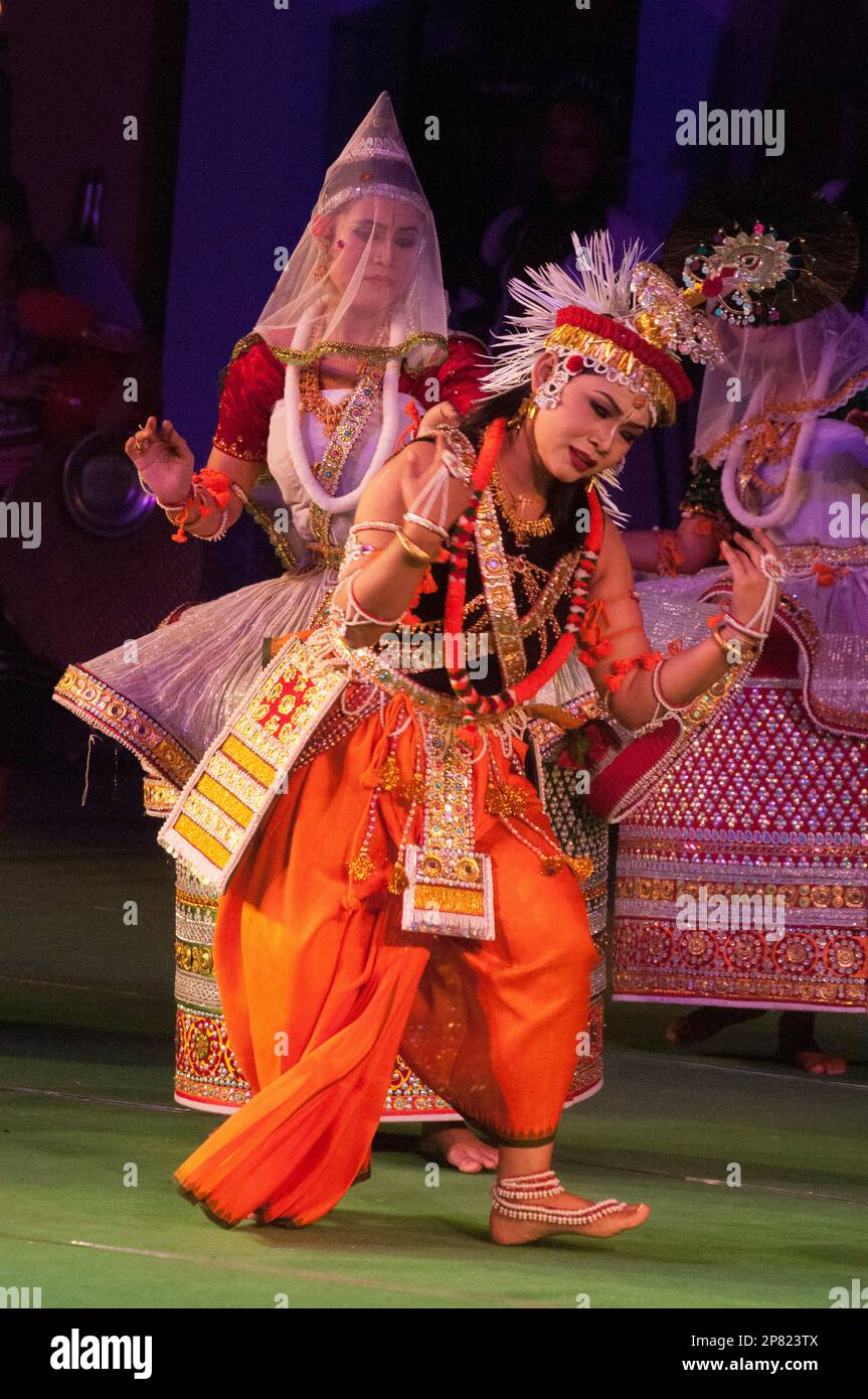 All-India dance troupe performing in 'Colours of NE India' at the Sangai Festival, Imphal, India Stock Photo